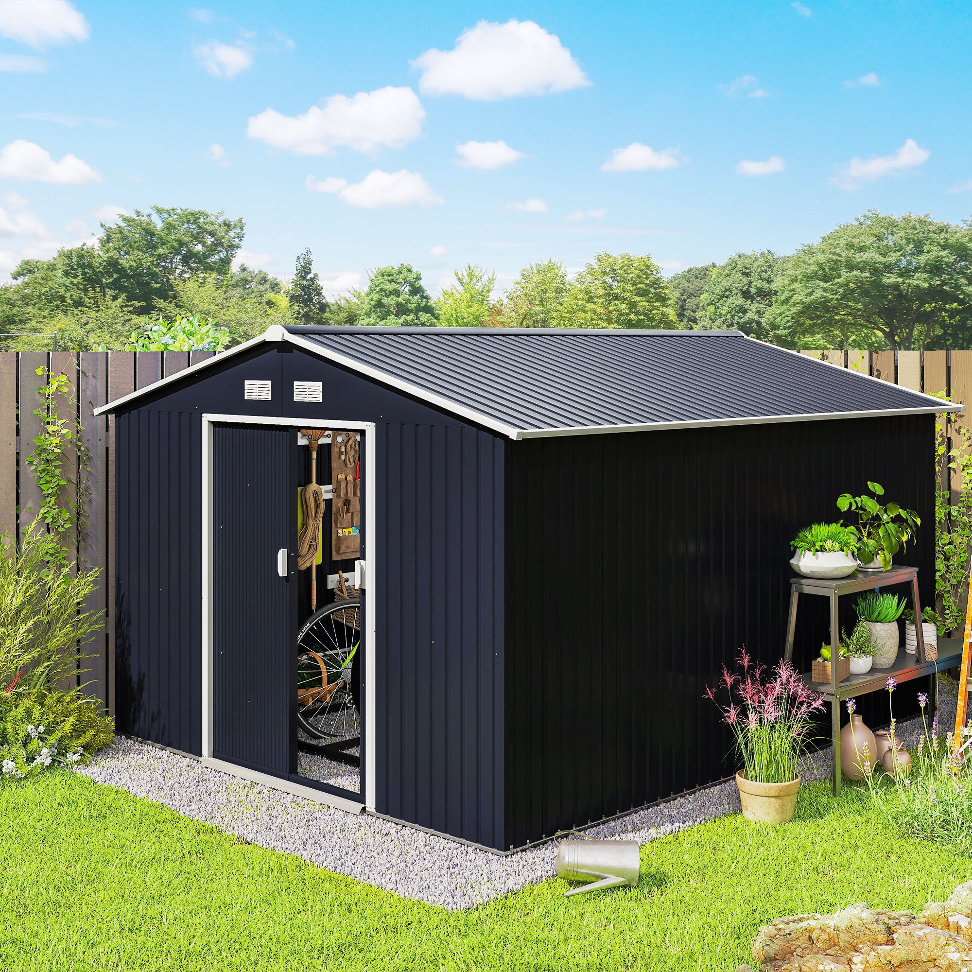 Abrigo de Jardim Metálico 277x322x192 cm - Cinza Escuro