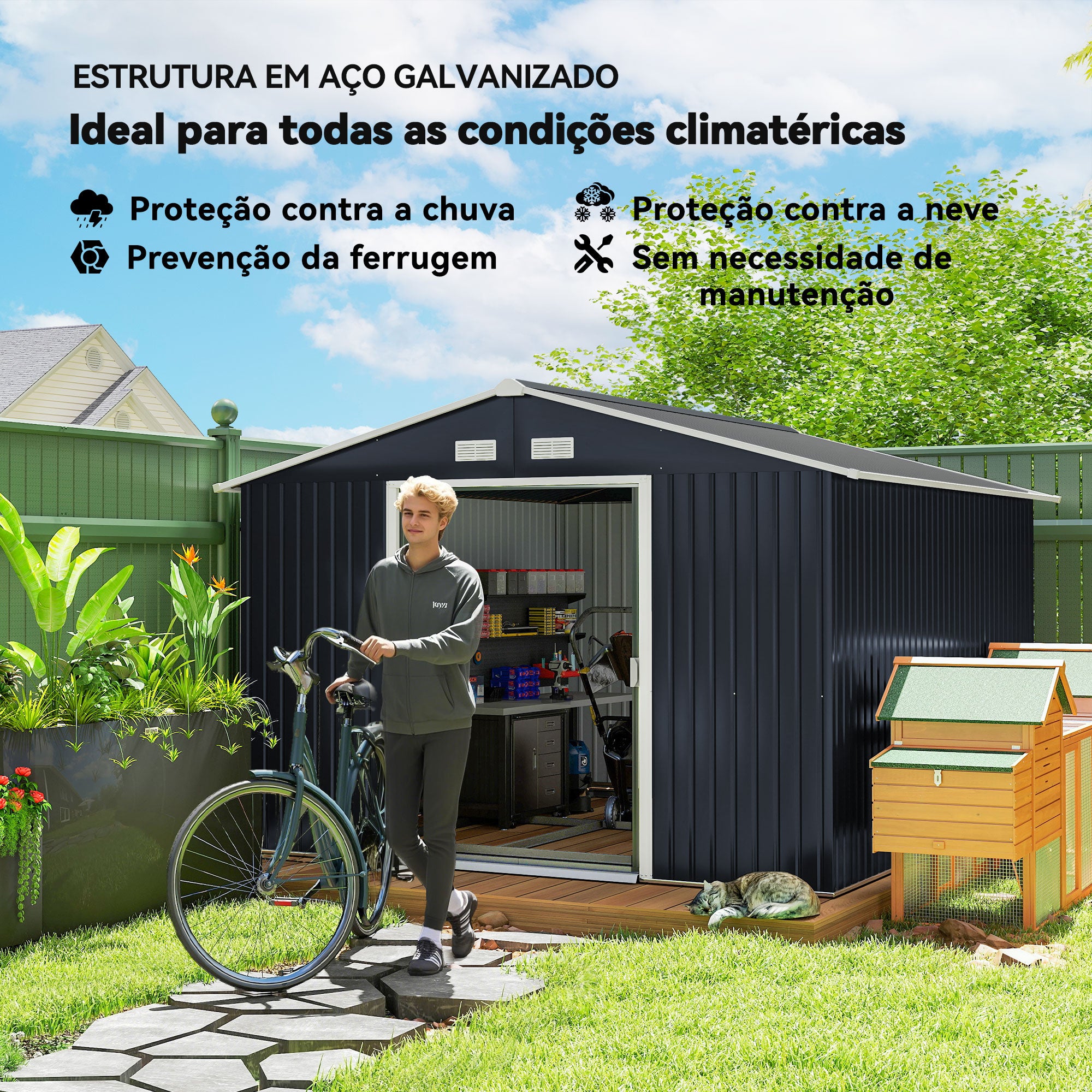 Abrigo de Jardim Metálico 277x322x192 cm - Cinza Escuro