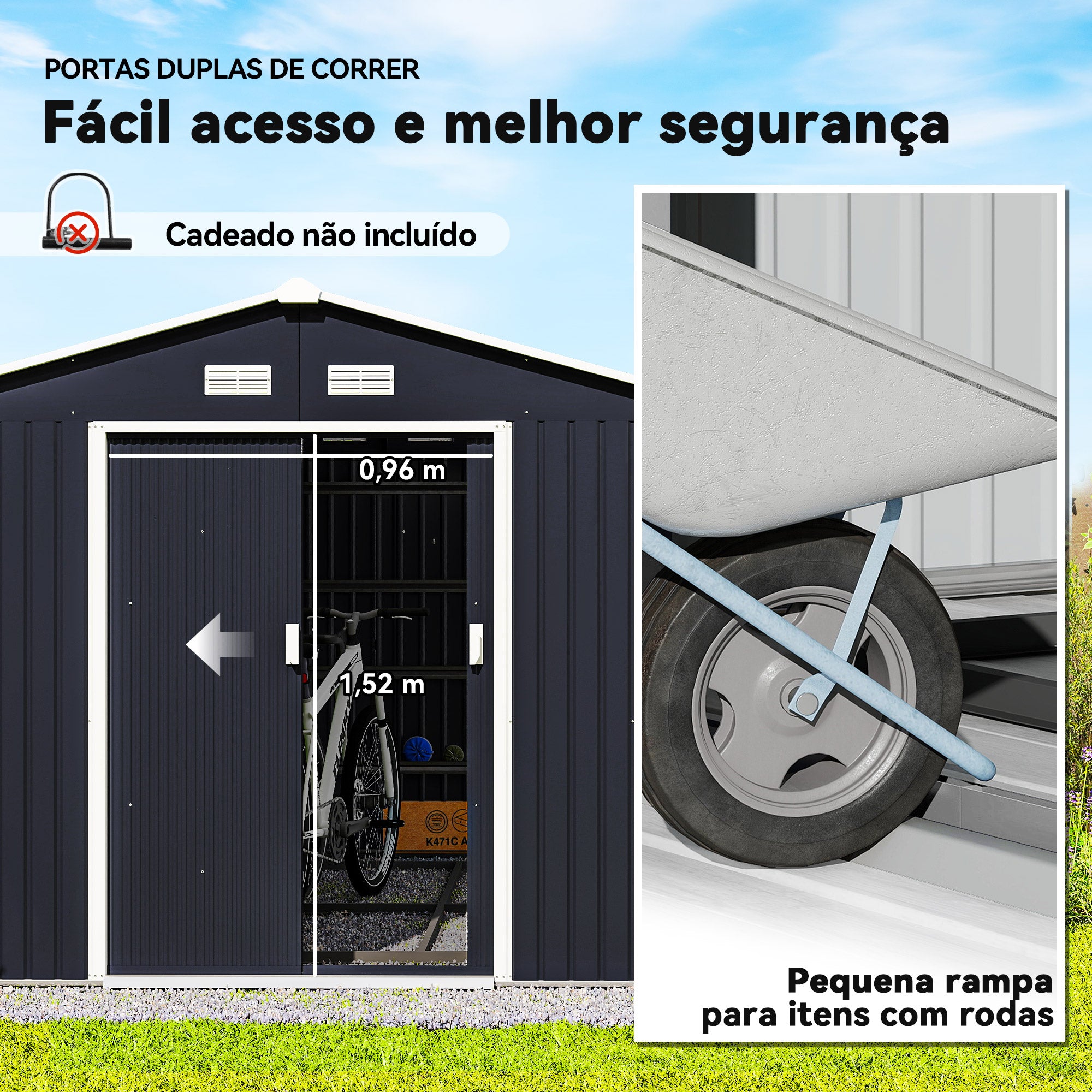 Abrigo de Jardim Metálico 277x322x192 cm - Cinza Escuro