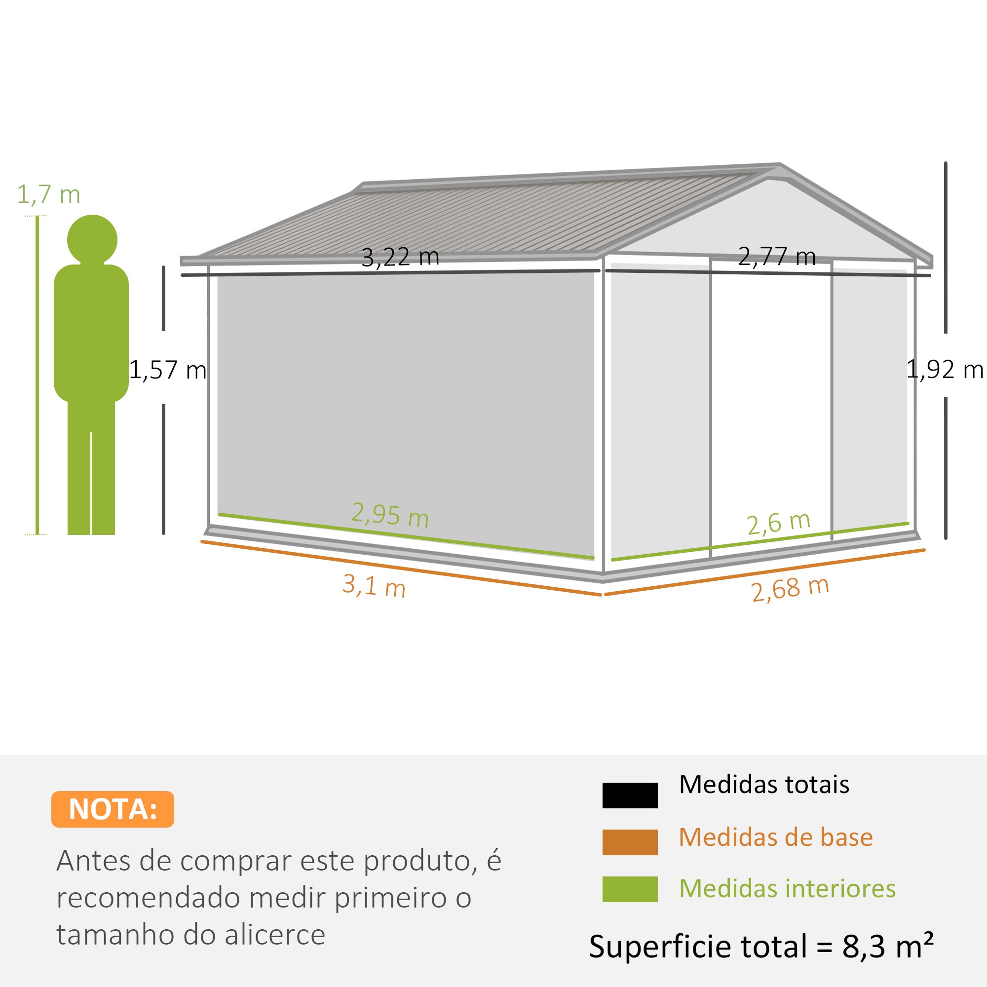 Abrigo de Jardim Metálico 277x322x192 cm - Cinza Escuro