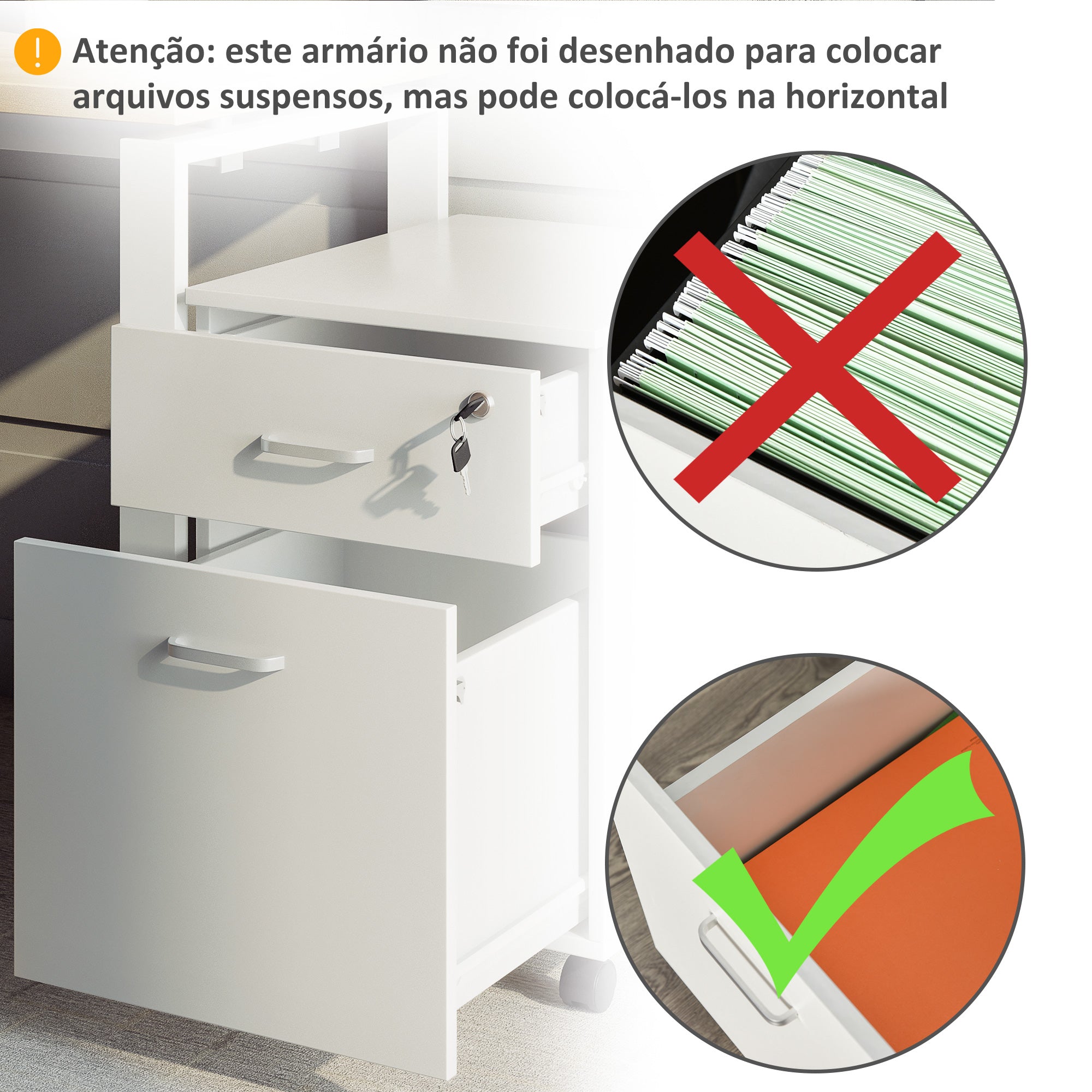 Bloco de Gavetas de Madeira Móvel para Arquivos - 40x49x58 cm - Branco