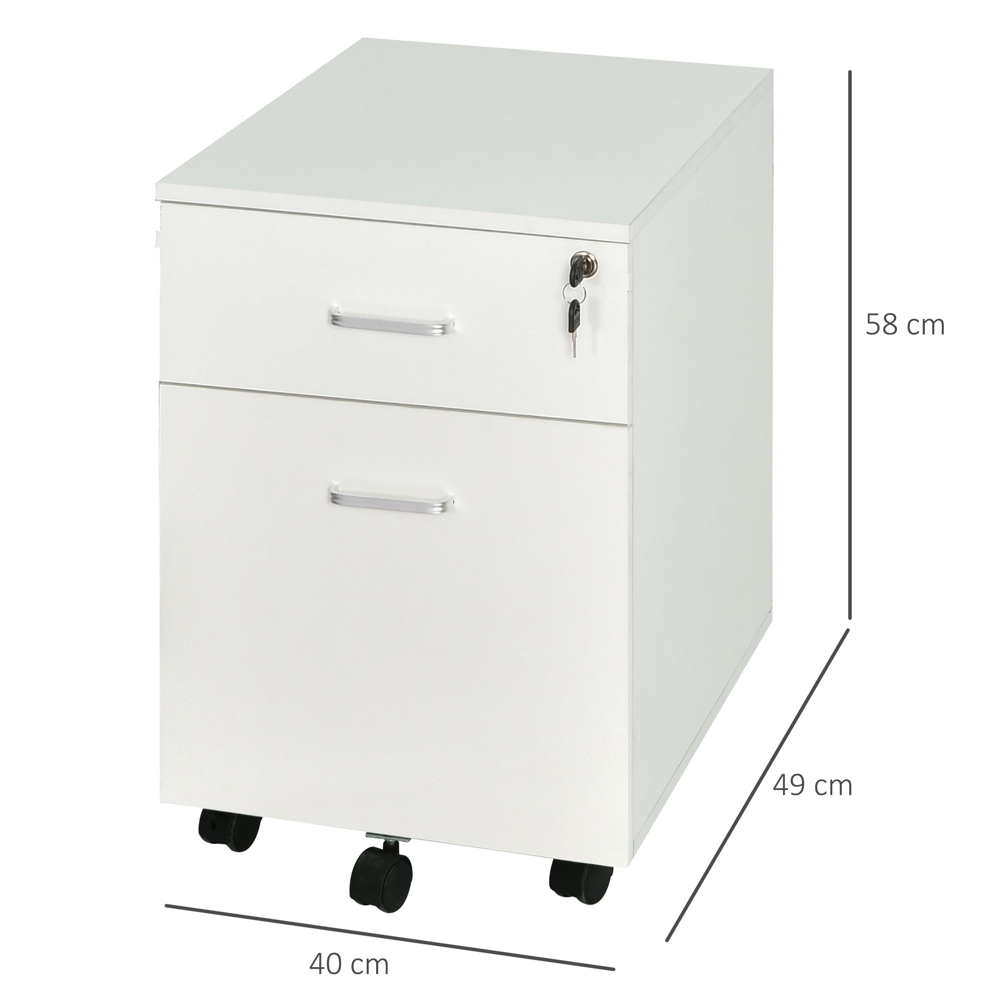 Bloco de Gavetas de Madeira Móvel para Arquivos - 40x49x58 cm - Branco