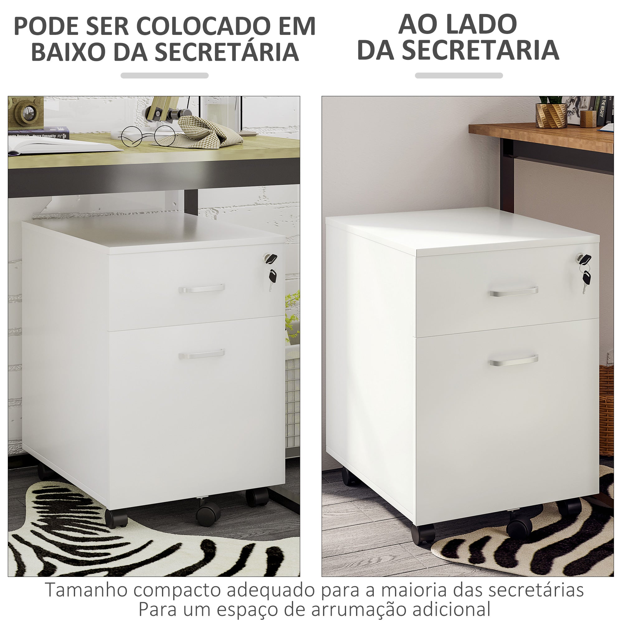 Bloco de Gavetas de Madeira Móvel para Arquivos - 40x49x58 cm - Branco