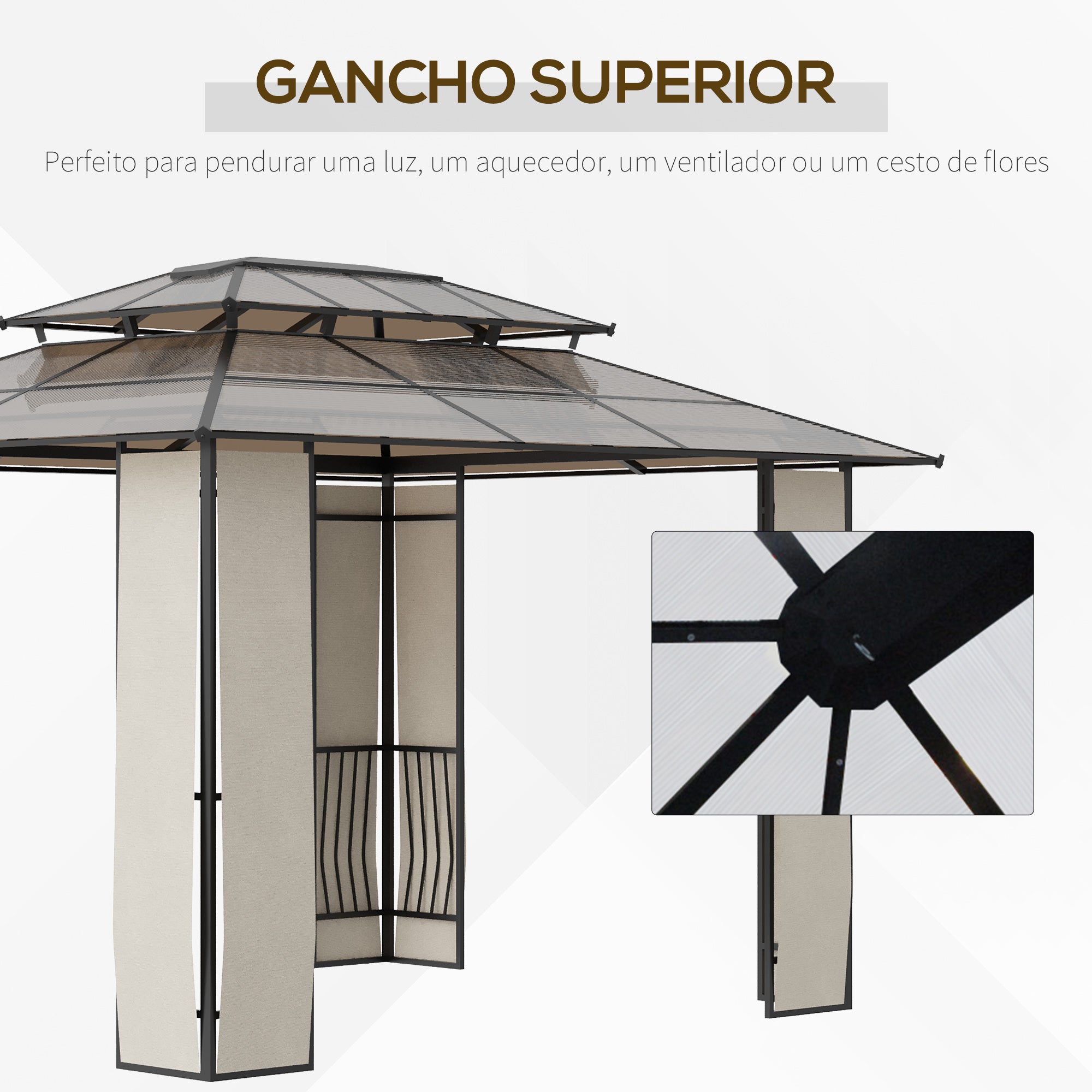 Pérgola de Jardim – 365x300x275 cm – Marrom – Alumínio e Aço