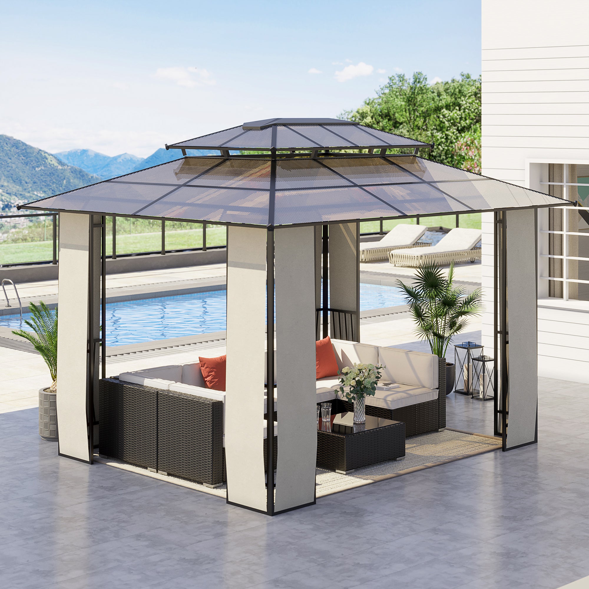 Pérgola de Jardim – 365x300x275 cm – Marrom – Alumínio e Aço
