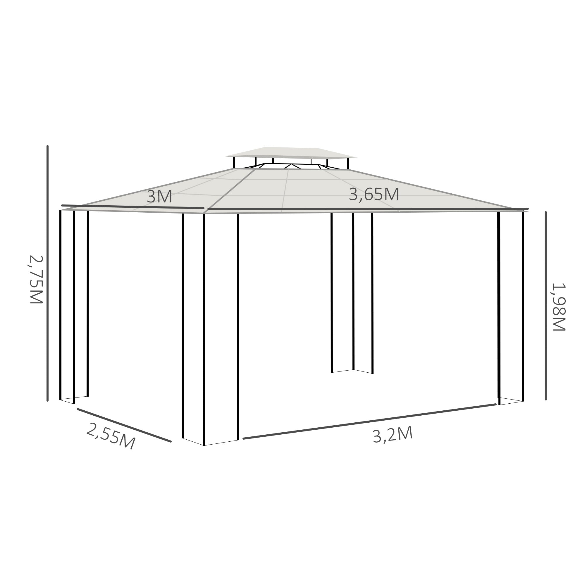 Pérgola de Jardim – 365x300x275 cm – Marrom – Alumínio e Aço
