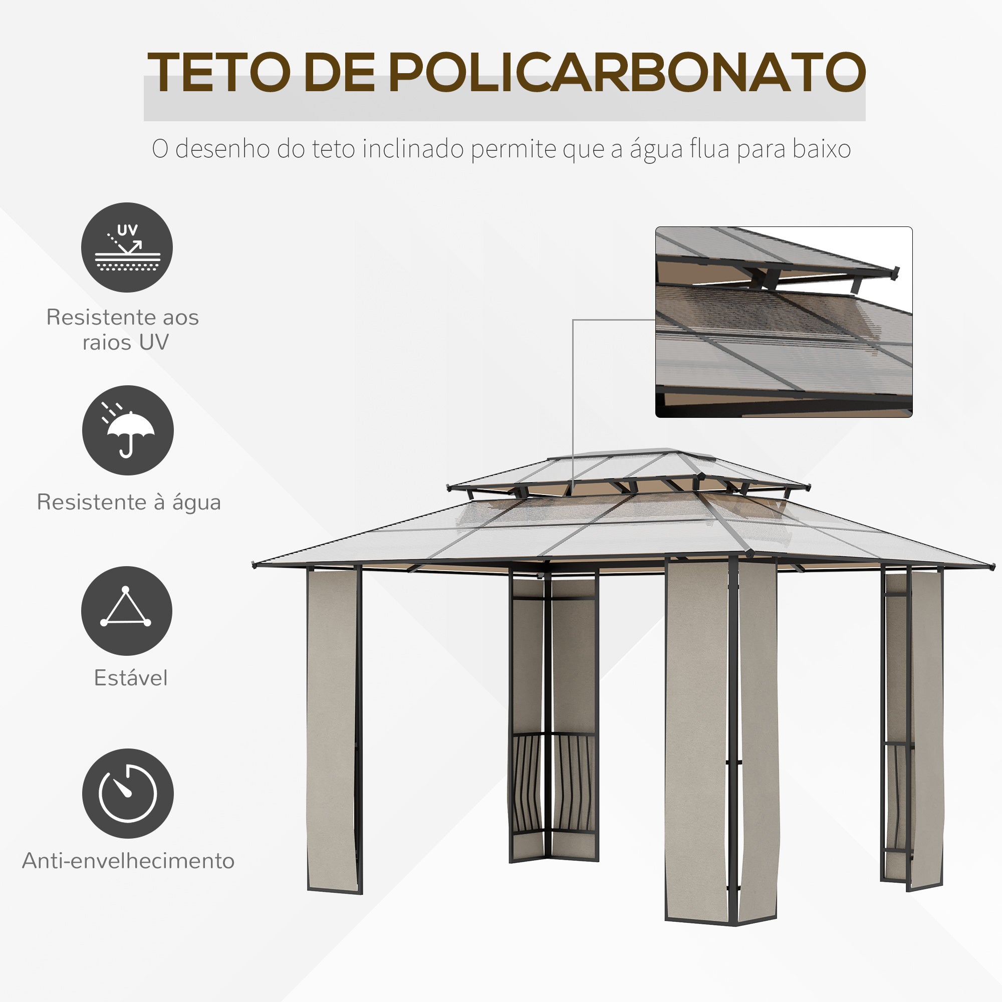 Pérgola de Jardim – 365x300x275 cm – Marrom – Alumínio e Aço