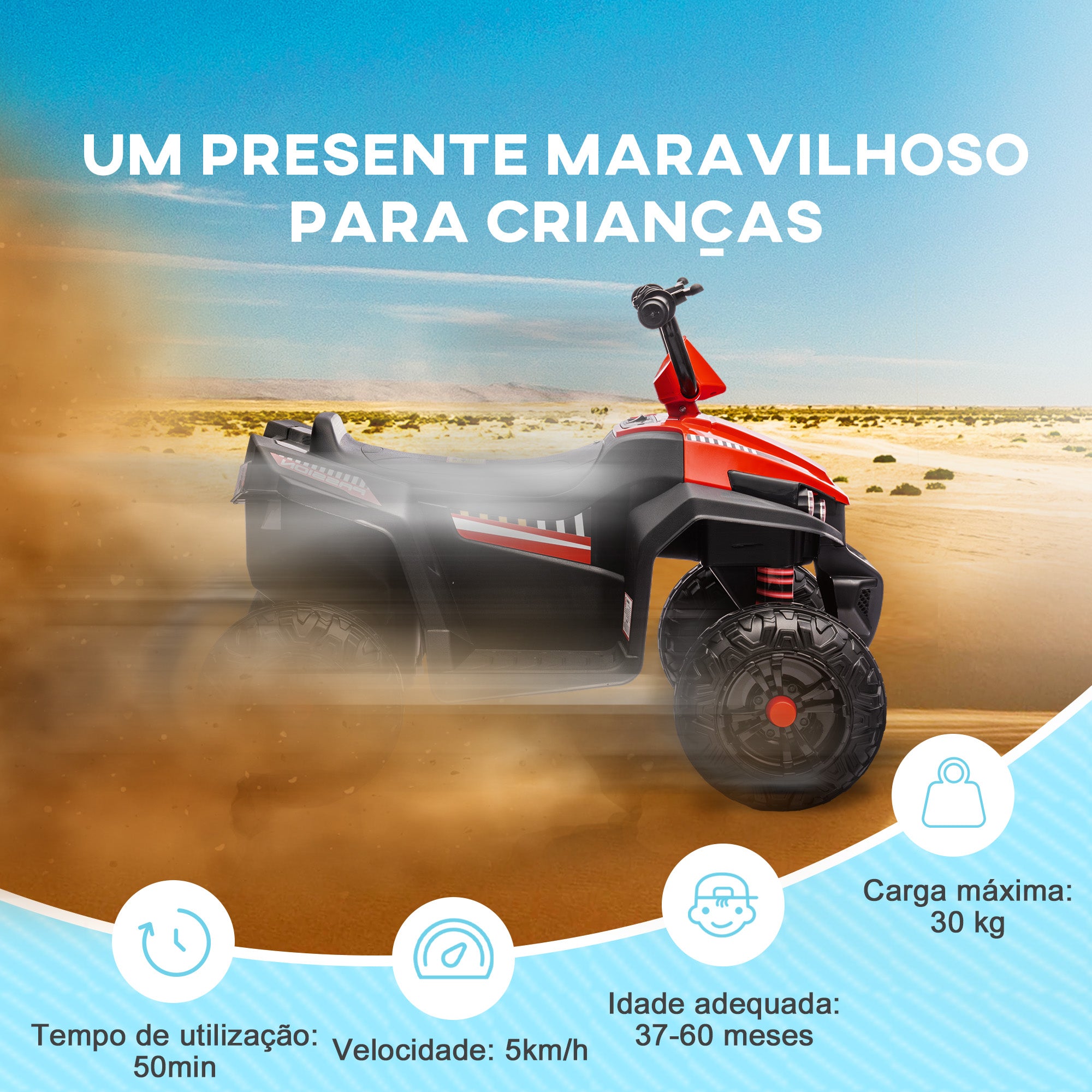 Quadriciclo Elétrico para Crianças 85x55,5x62 cm Vermelho