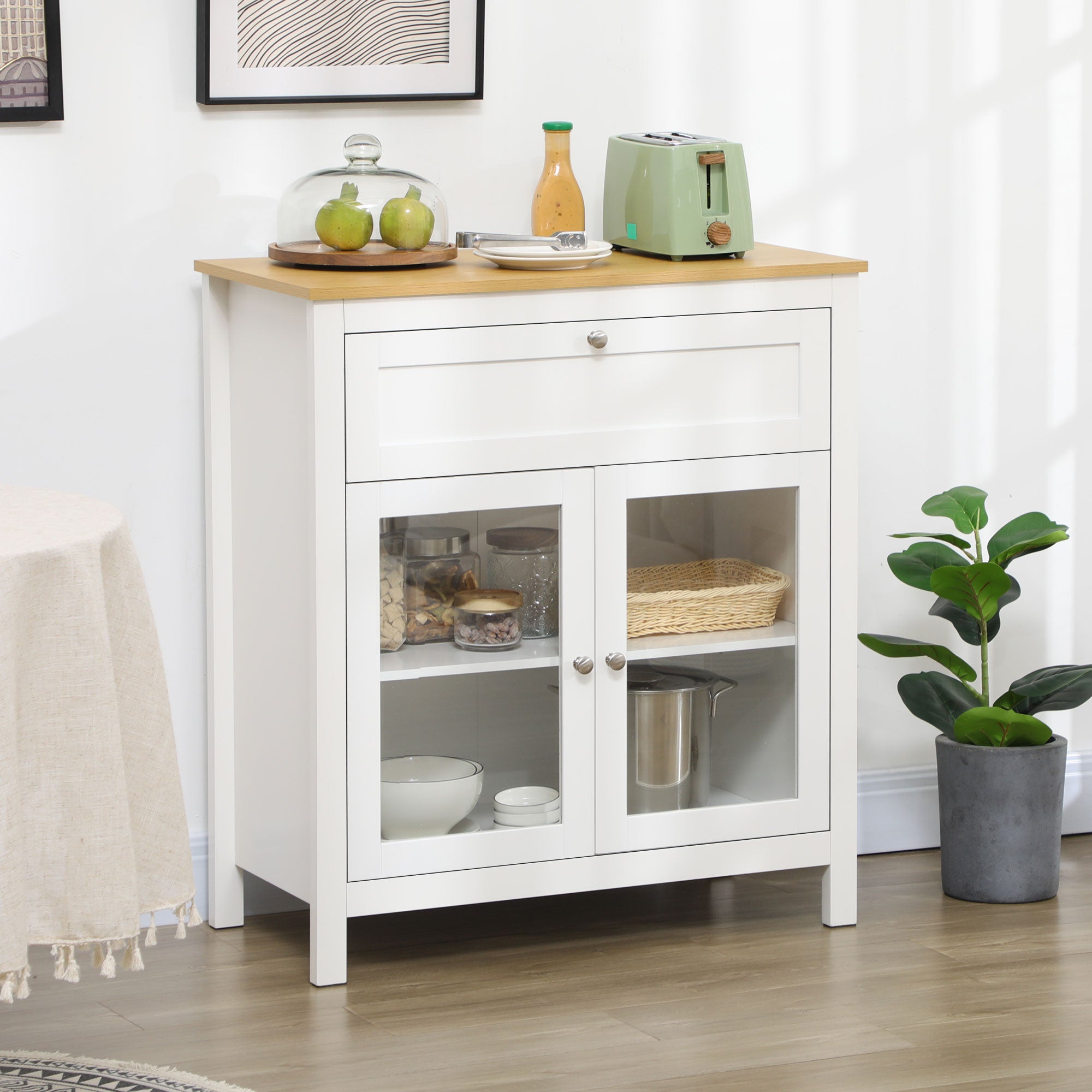 Aparador de Cozinha Moderno 80x40x90 cm Branco e Madeira