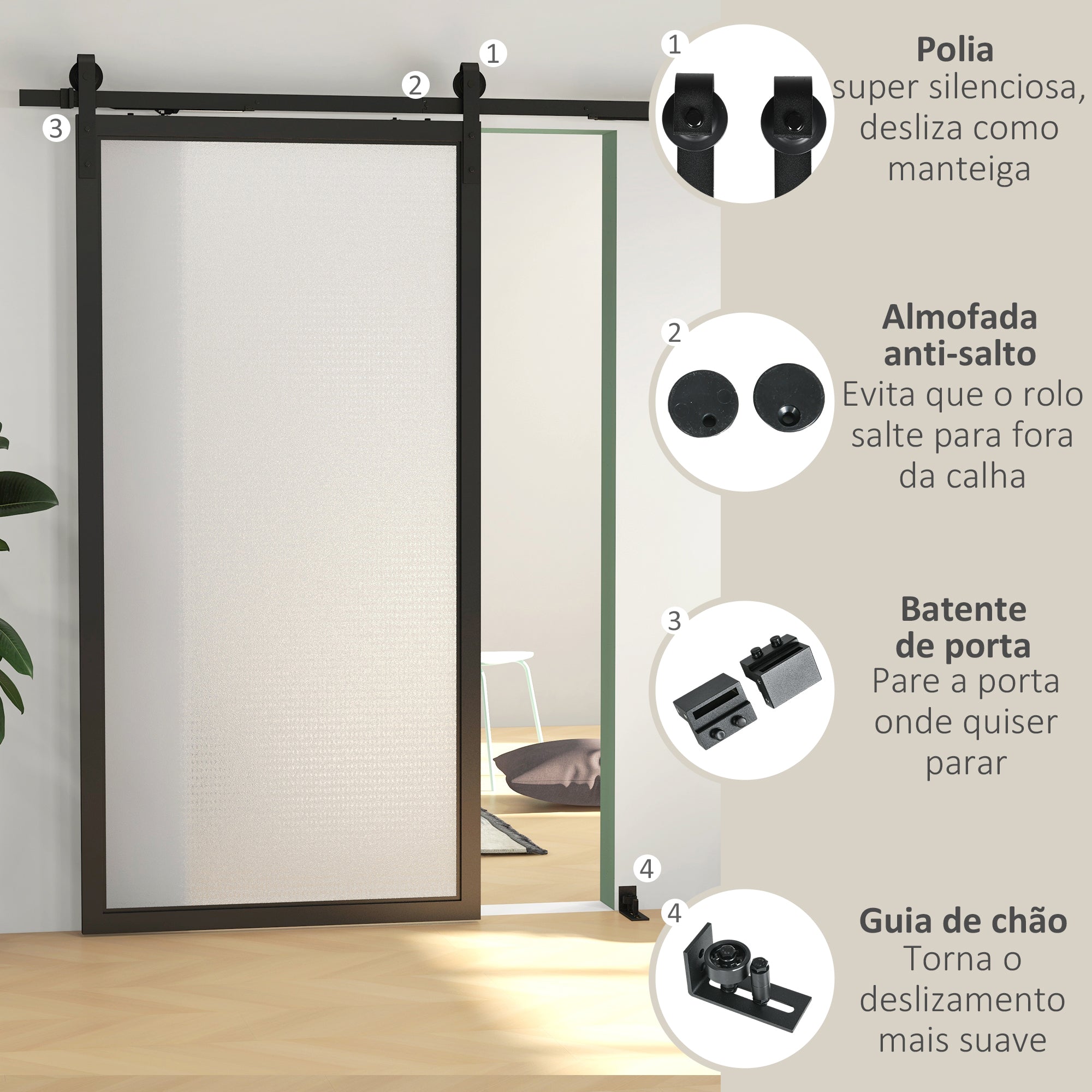 Kit de Ferragens para Porta Deslizante Dobrável 122x0.5x4 cm Preto