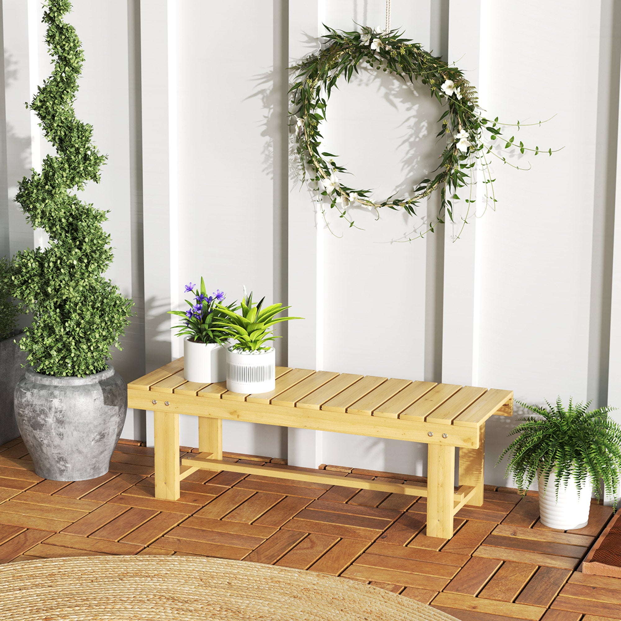 Banco de Jardim 2 Lugares Cor de Madeira Natural 110x38x35 cm