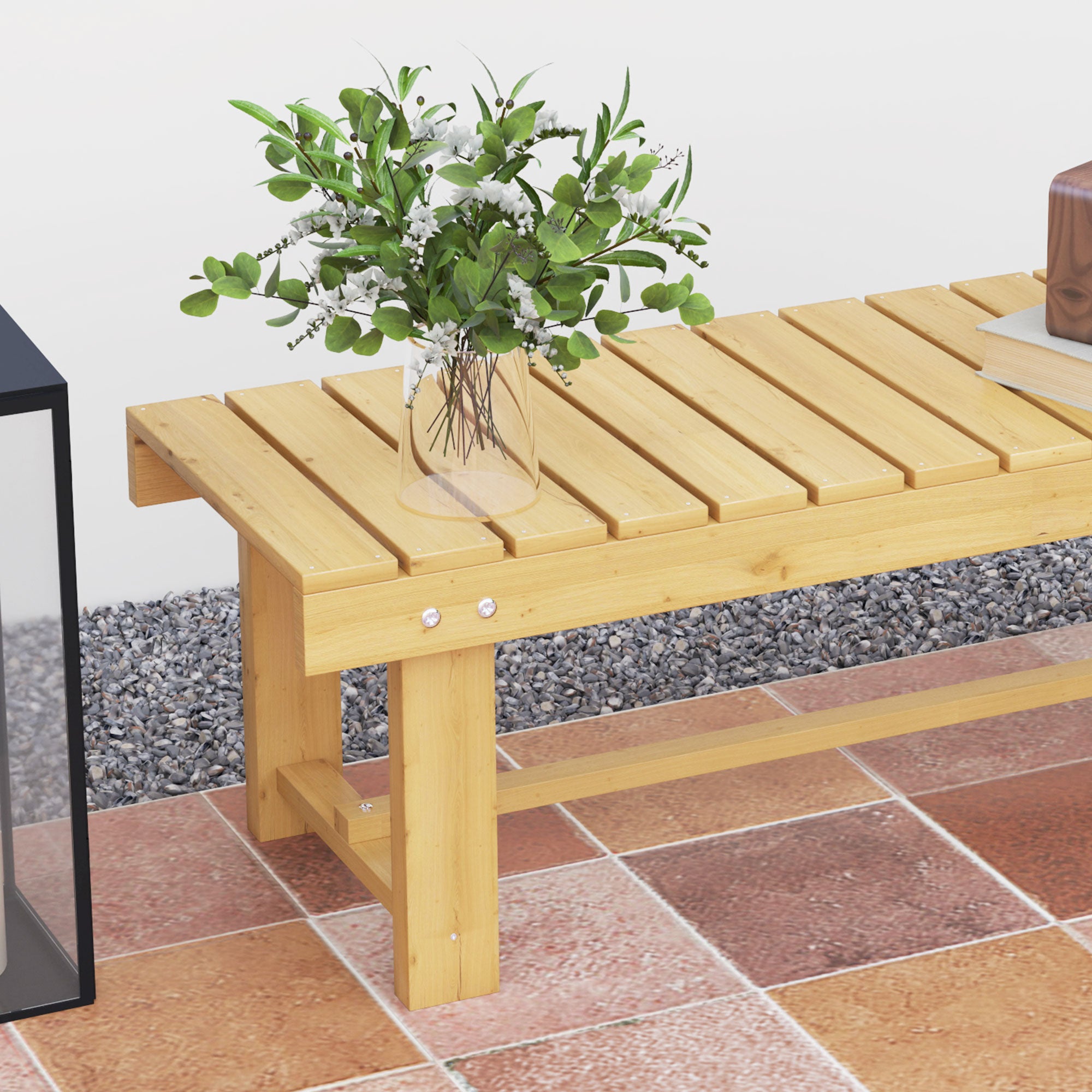 Banco de Jardim 2 Lugares Cor de Madeira Natural 110x38x35 cm