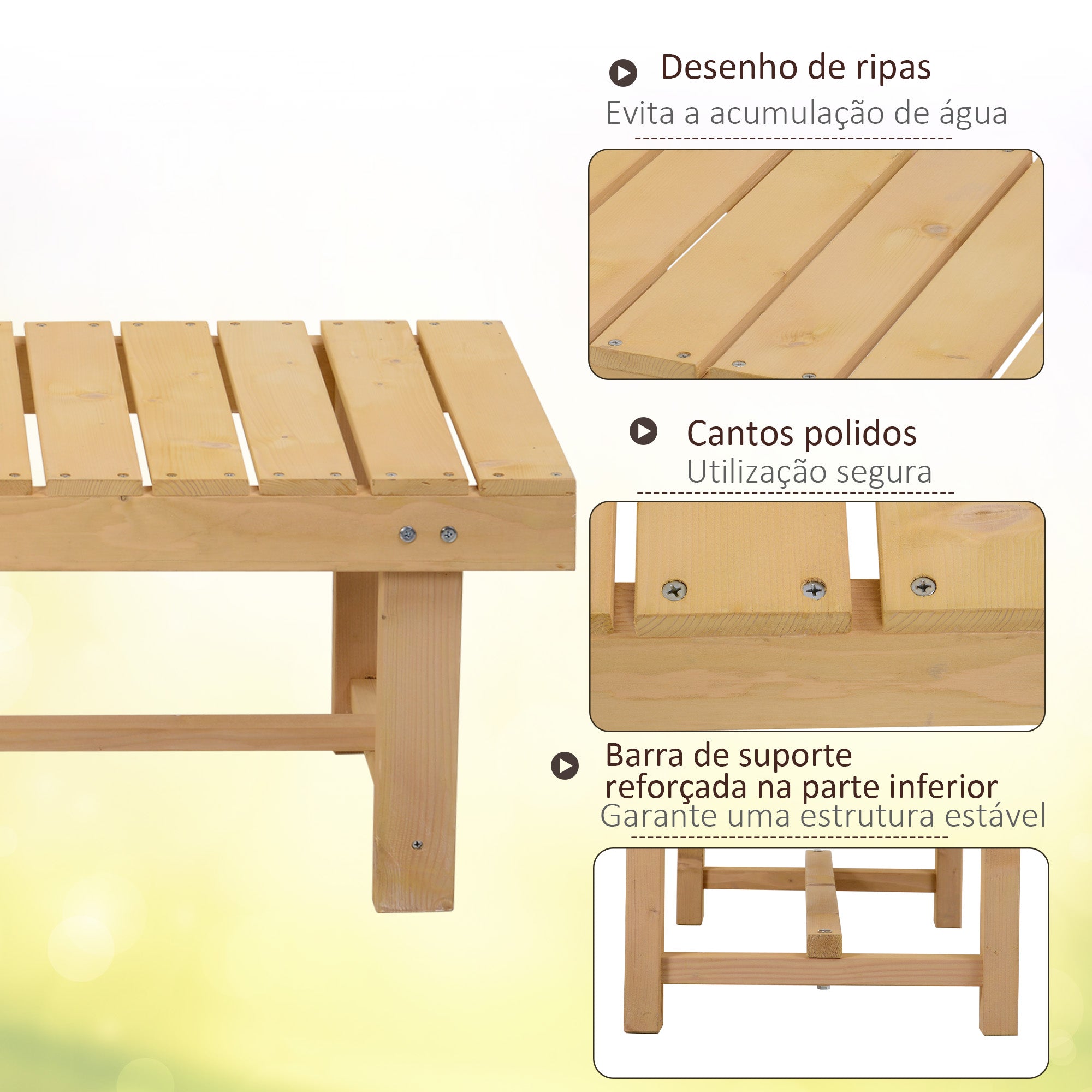 Banco de Jardim 2 Lugares Cor de Madeira Natural 110x38x35 cm