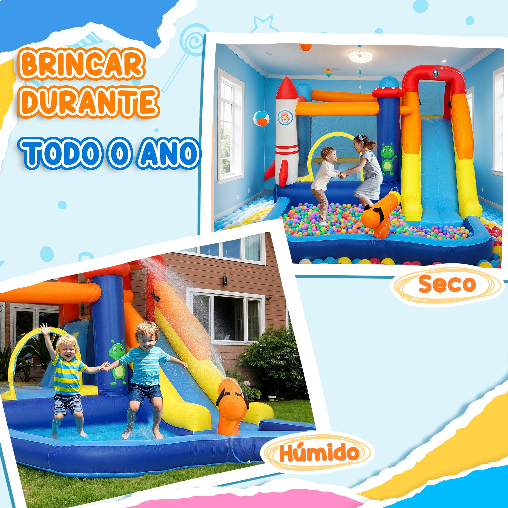 Castelo Insuflável Multicolorido 360x250x195 cm para Diversão Aquática