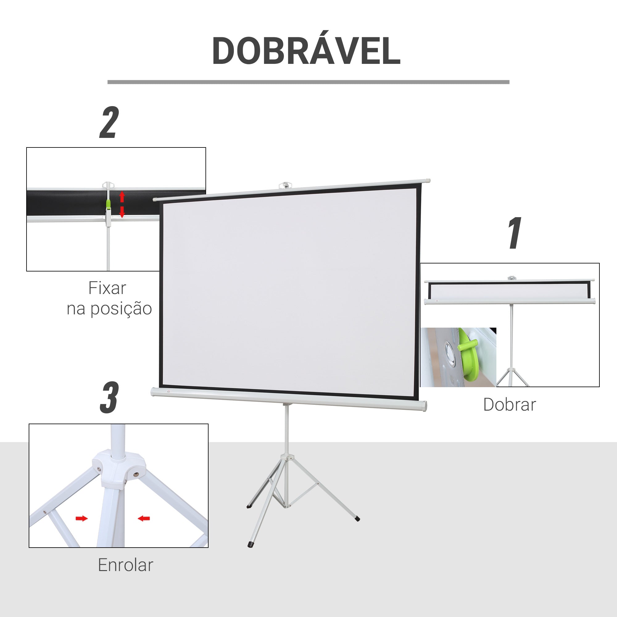 Tela de Projeção Dobrável 84 Polegadas Branco