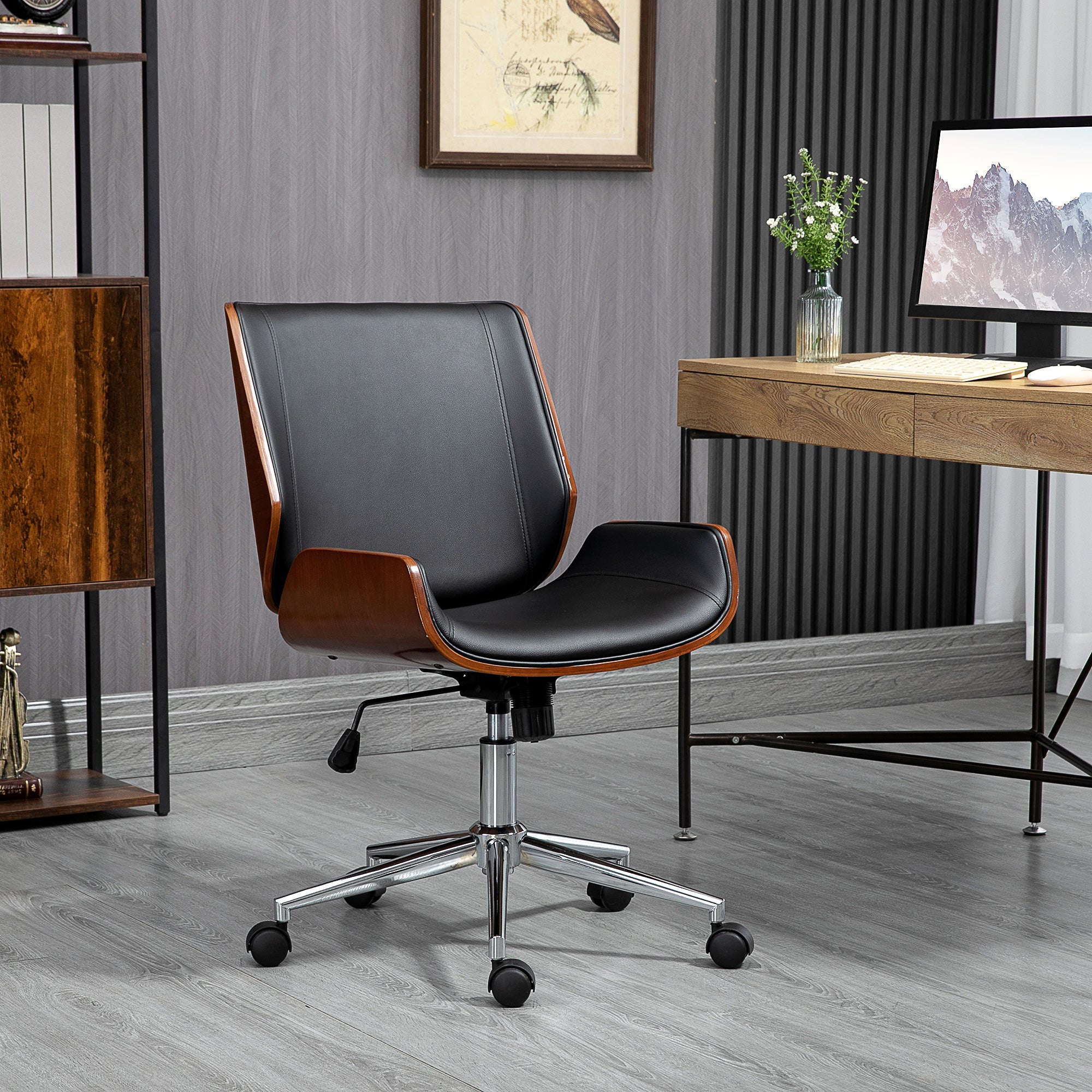 Cadeira de Escritório Ergonómica Giratória PU Preto 51x65,5x82-92cm