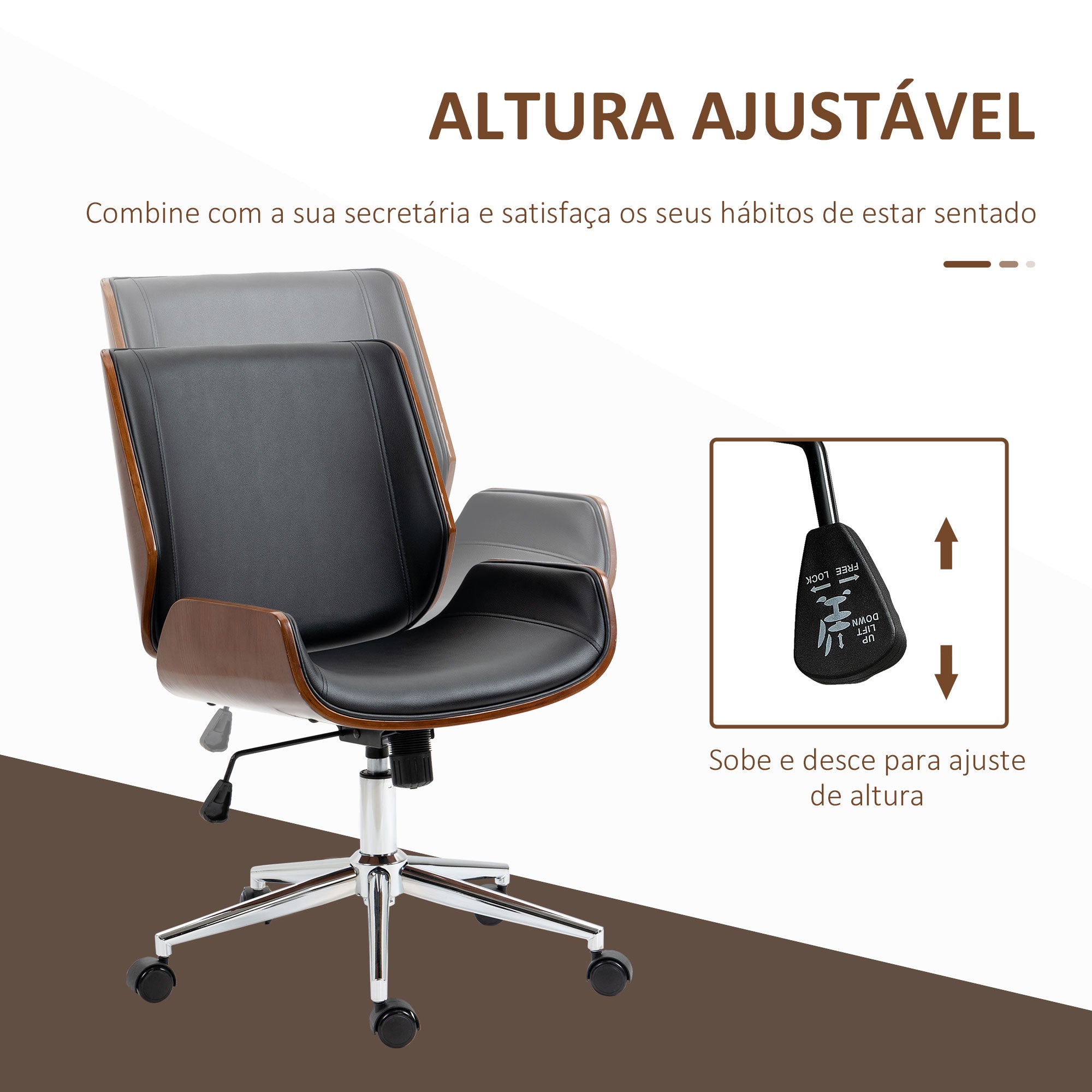 Cadeira de Escritório Ergonómica Giratória PU Preto 51x65,5x82-92cm