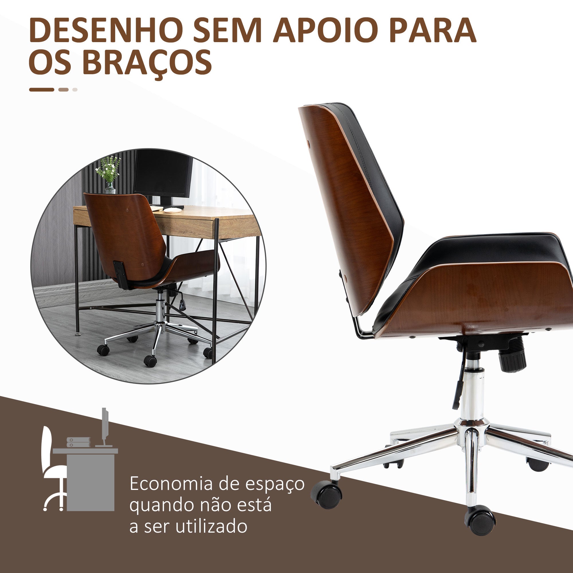 Cadeira de Escritório Ergonómica Giratória PU Preto 51x65,5x82-92cm