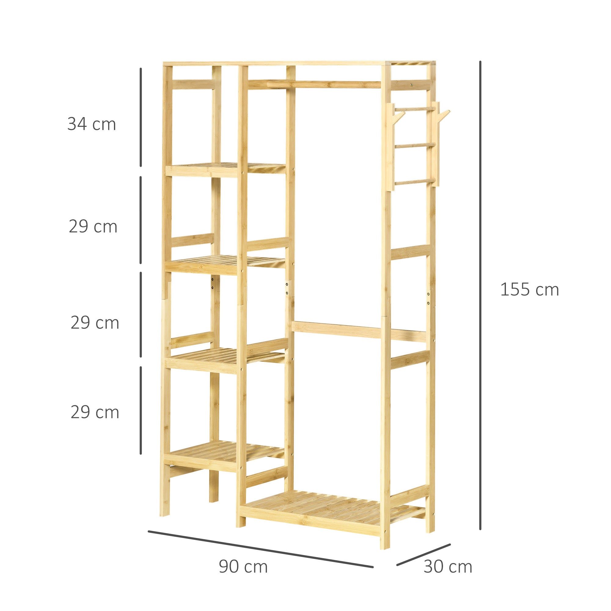 Suporte Cabides de Bambu 90x30x155 cm - Cor Madeira Natural