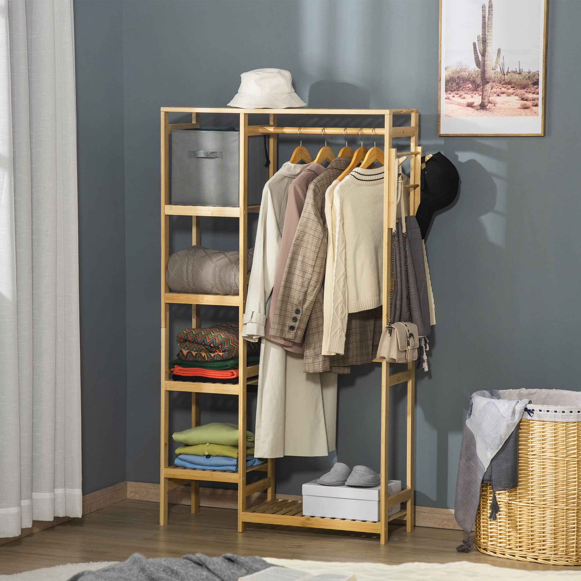 Suporte Cabides de Bambu 90x30x155 cm - Cor Madeira Natural