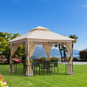 Gazebo de Jardim Bege 295x295x275 cm com Cortinas Laterais e Telhado Duplo
