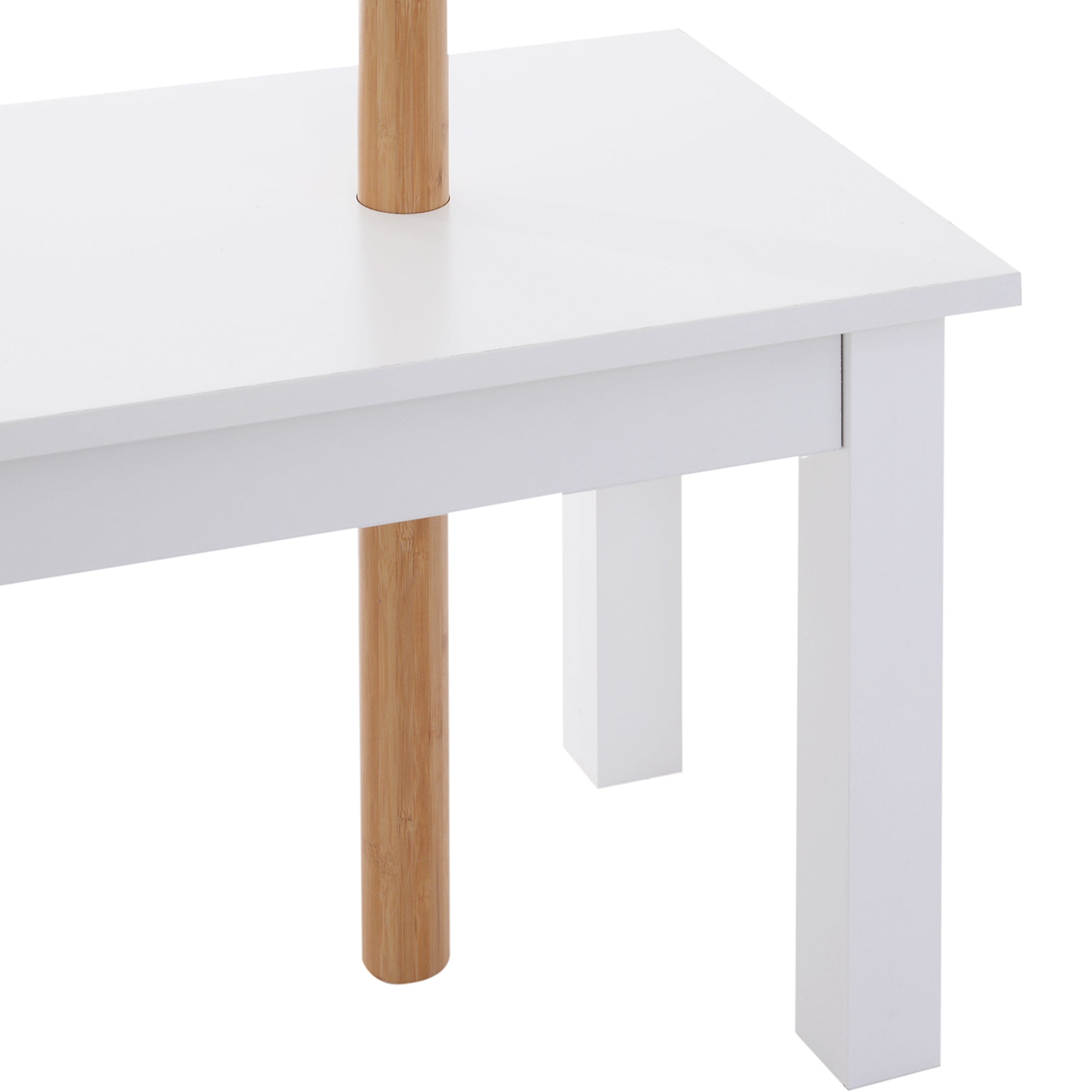 Cabide de Pé com Banco Pendurador Tipo Árvore 80x30x180cm Branco e Madeira