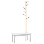 Cabide de Pé com Banco Pendurador Tipo Árvore 80x30x180cm Branco e Madeira