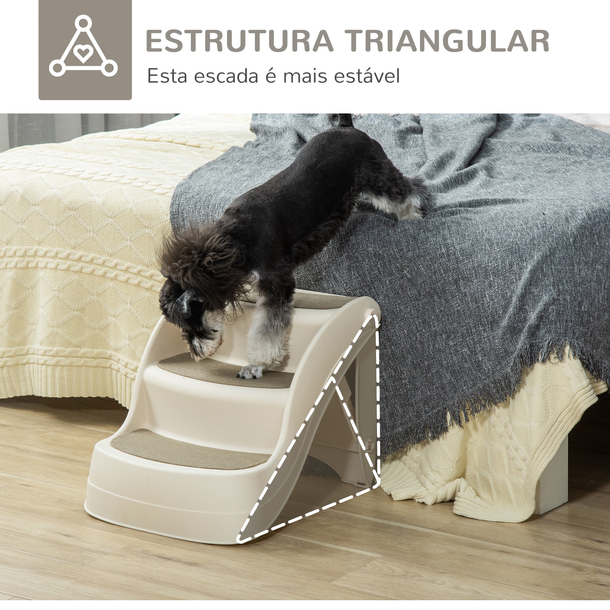 Escada para Cães de 3 Degraus Bege 49x38x38cm