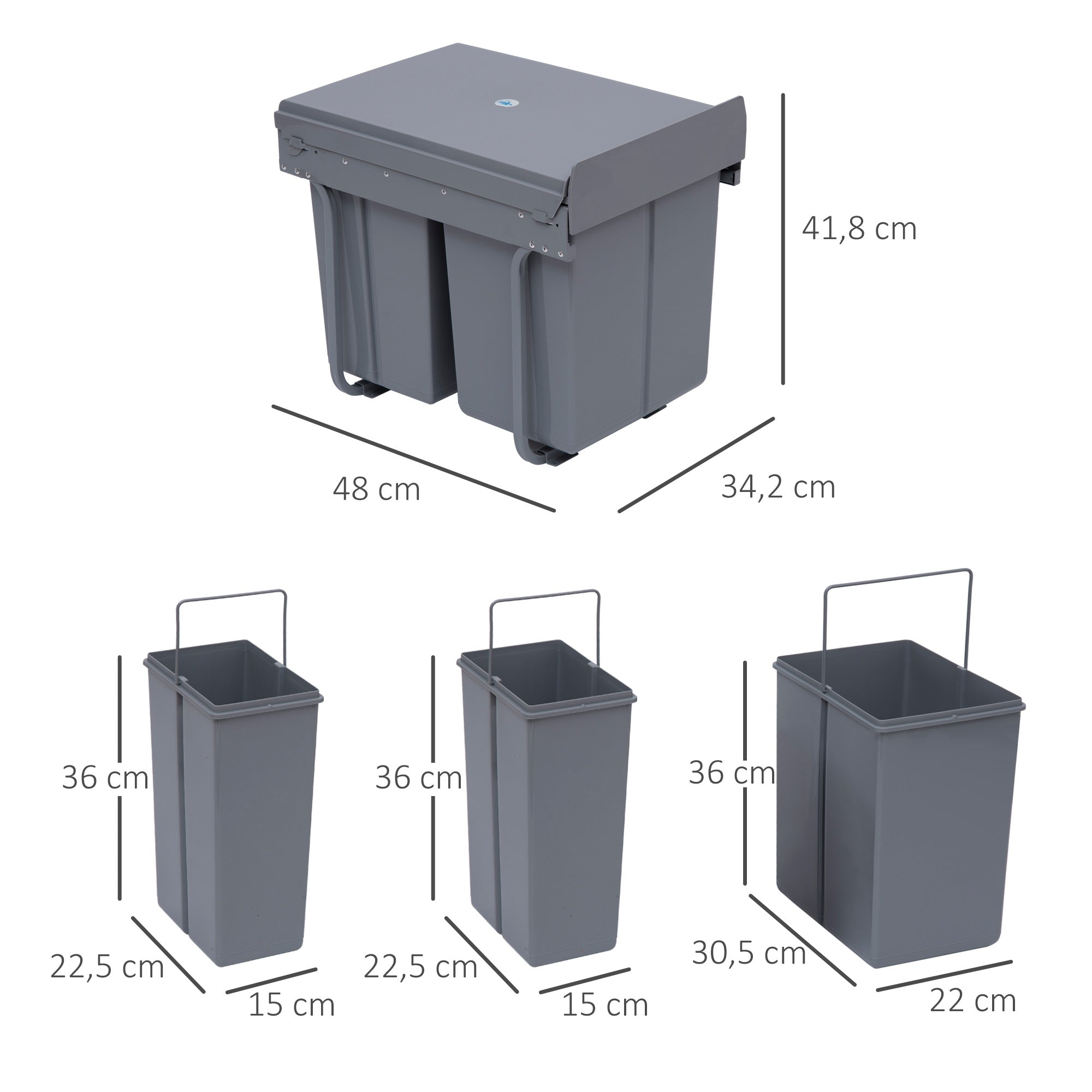 Baldes de Lixo de Encastre Cozinha 48x34,2x41,8cm Cinza