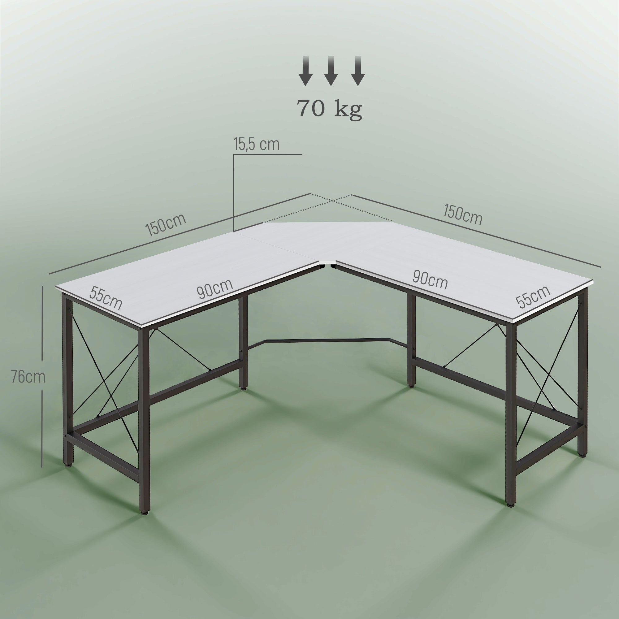 Secretária em Forma de L 150x150x76 cm Branco Amadeirado e Preto
