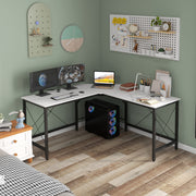 Secretária em Forma de L 150x150x76 cm Branco Amadeirado e Preto
