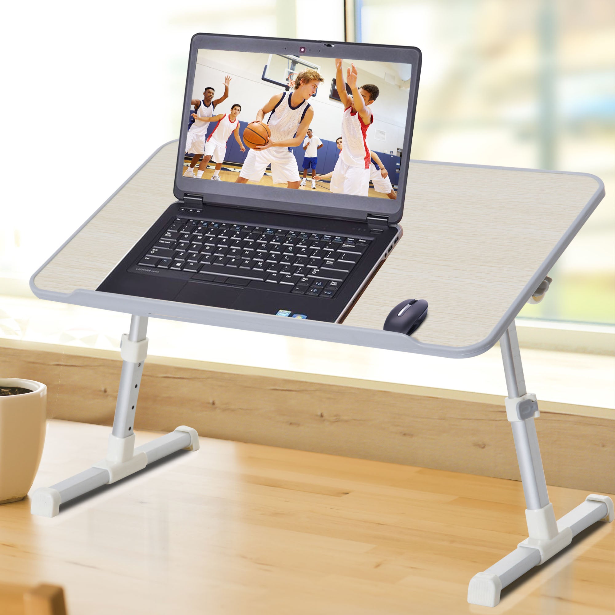 Mesa Secretária Ajustável e Dobrável 54x30x(22,5-32)cm - Carvalho e Prateado