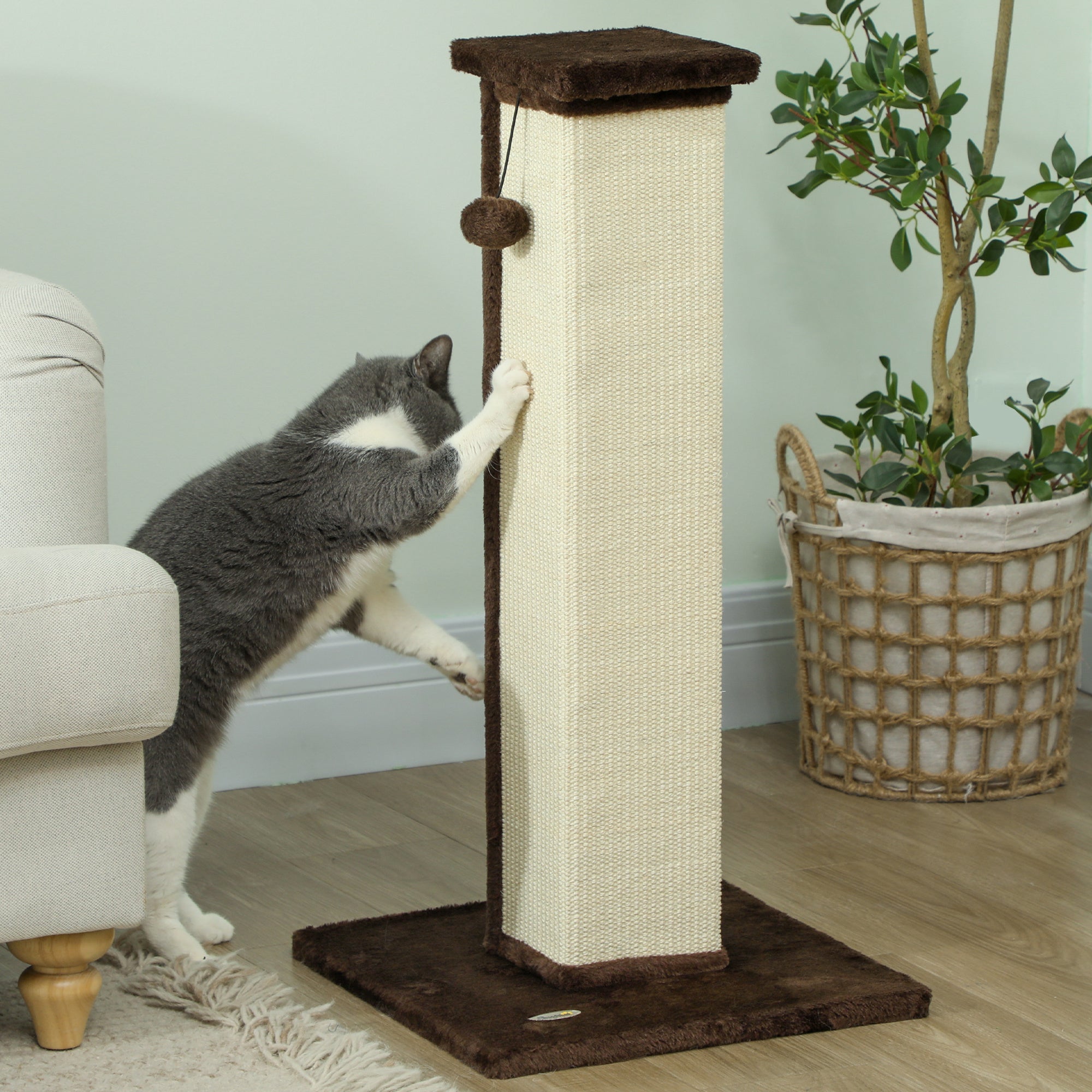 Arranhador para Gatos com Poste de Sisal - Marrom - 41x41x81 cm
