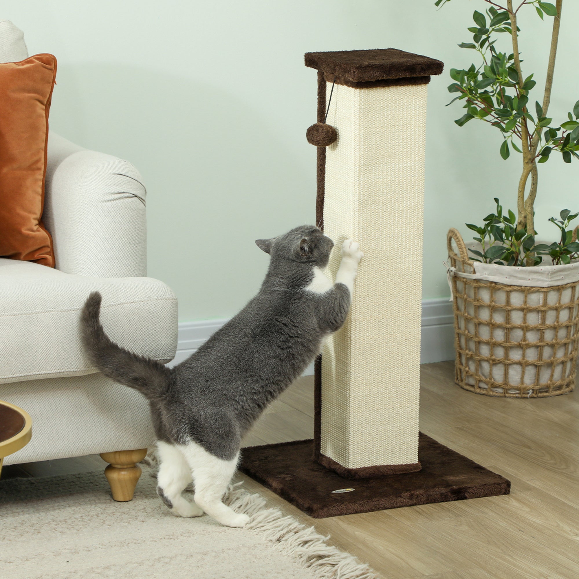 Arranhador para Gatos com Poste de Sisal - Marrom - 41x41x81 cm