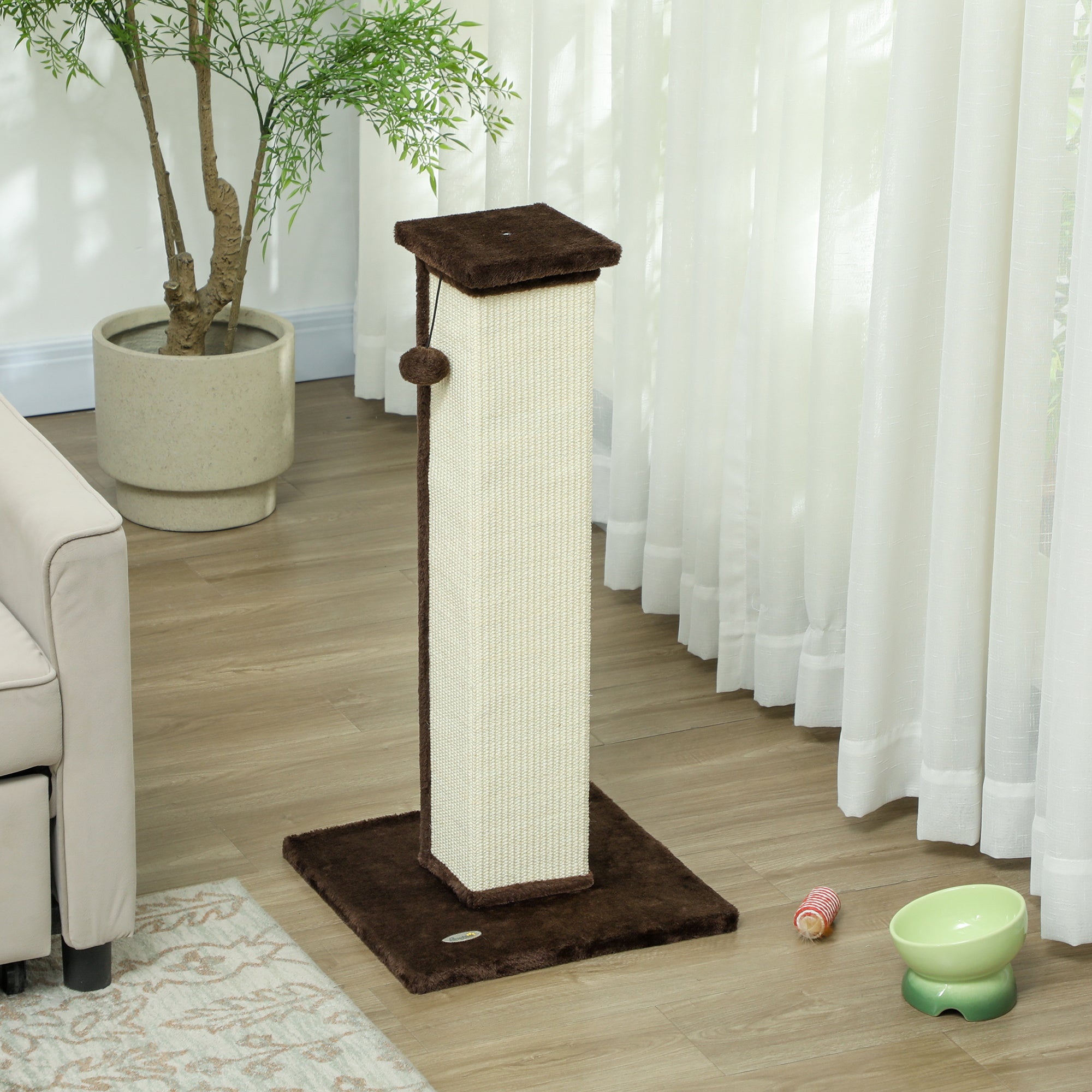 Arranhador para Gatos com Poste de Sisal - Marrom - 41x41x81 cm