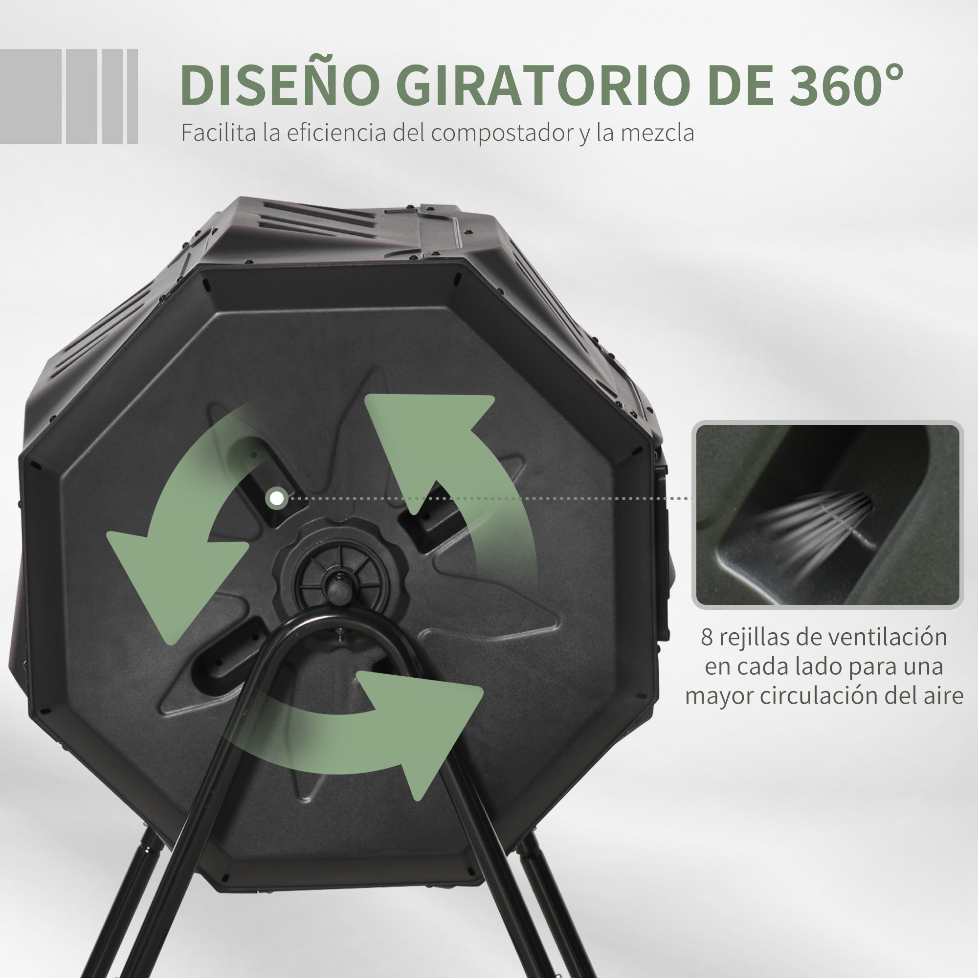 Compostor Giratório 160L Preto 71x64x92cm - Estrutura de Aço