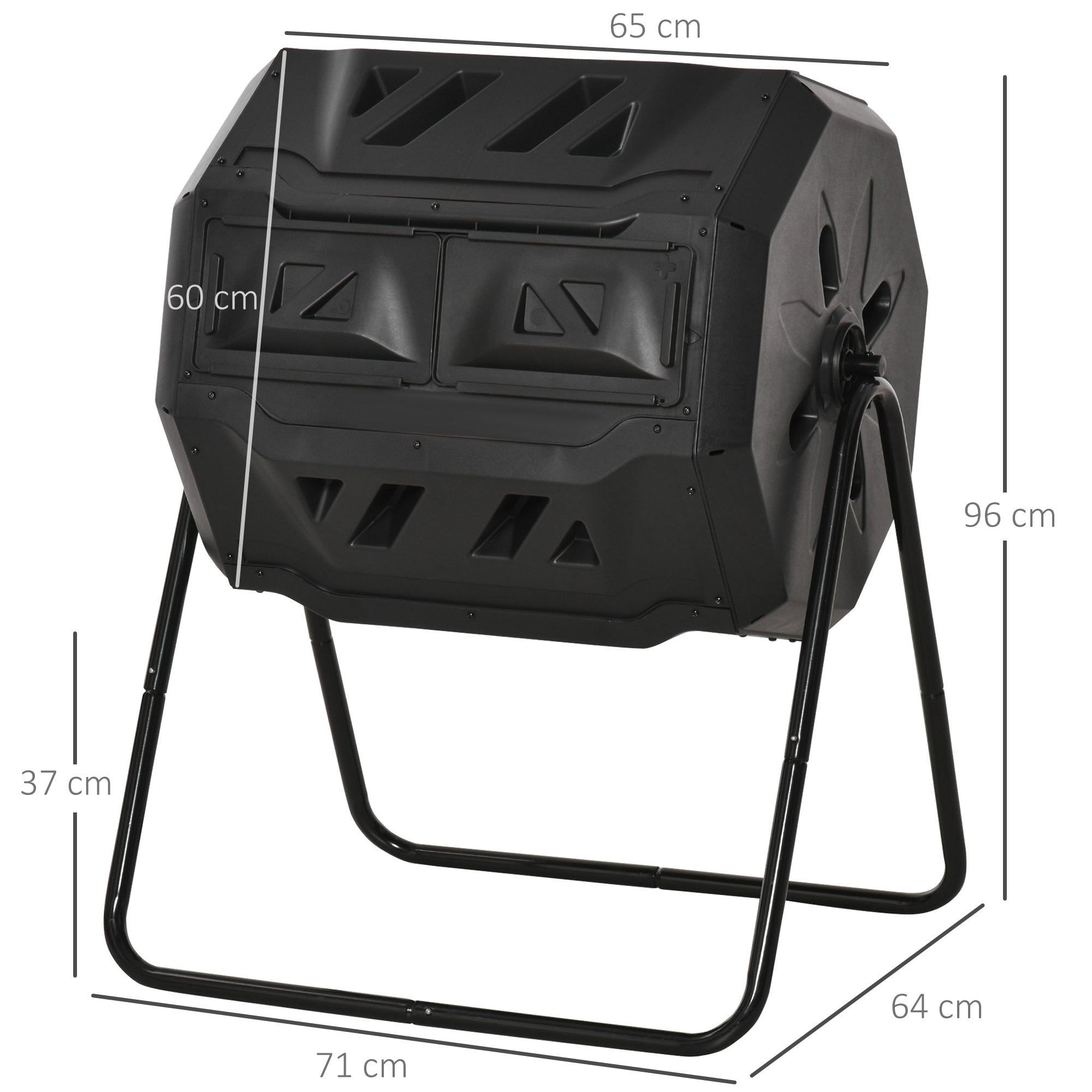 Compostor Giratório 160L Preto 71x64x92cm - Estrutura de Aço