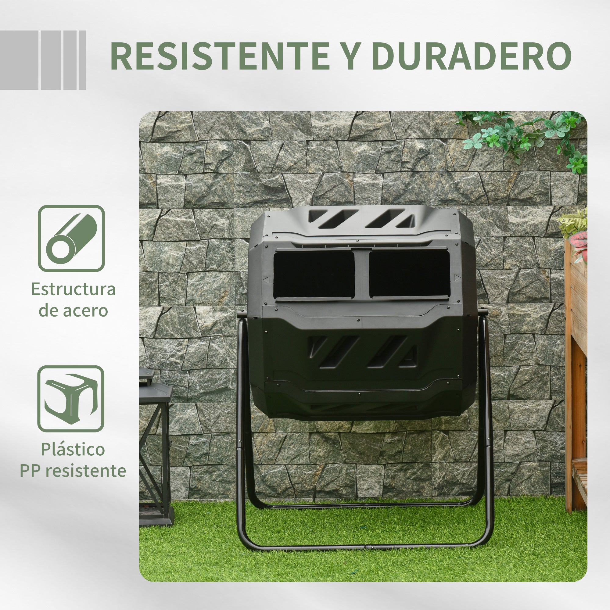 Compostor Giratório 160L Preto 71x64x92cm - Estrutura de Aço