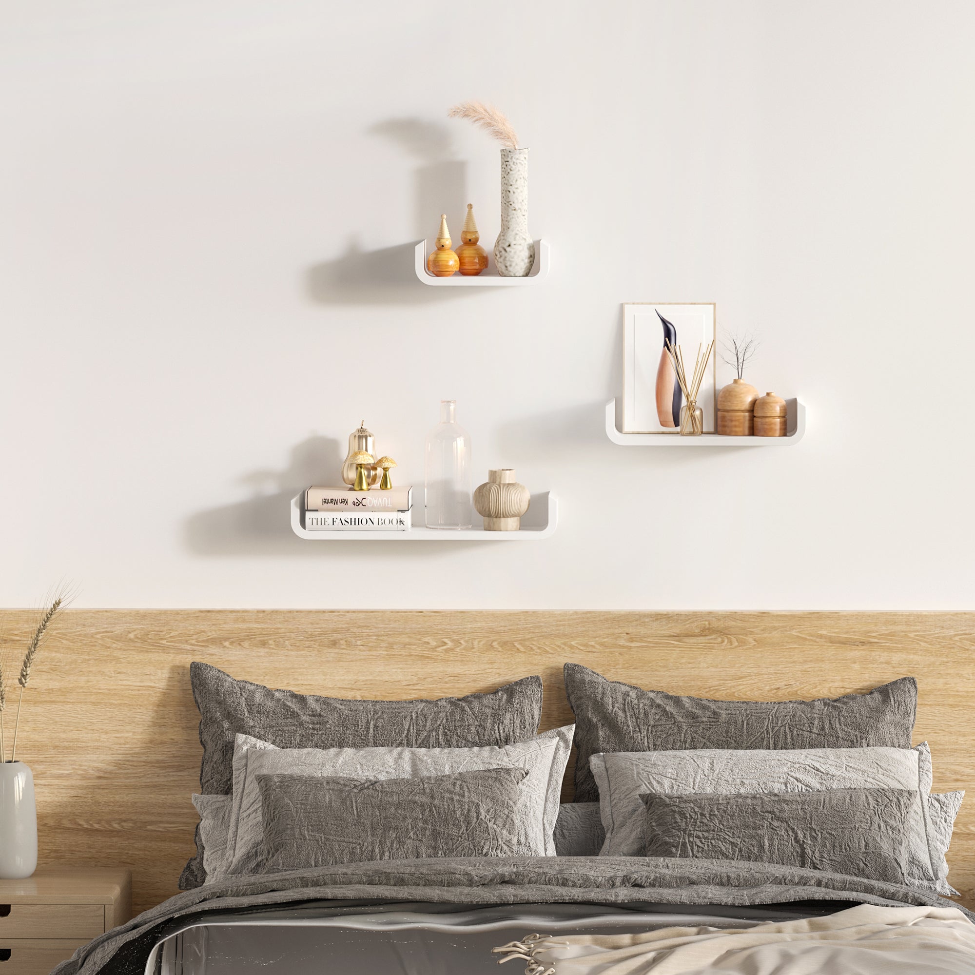 Conjunto de 3 Prateleiras Flutuantes Brancas 60x15x10 cm para Organização e Decoração