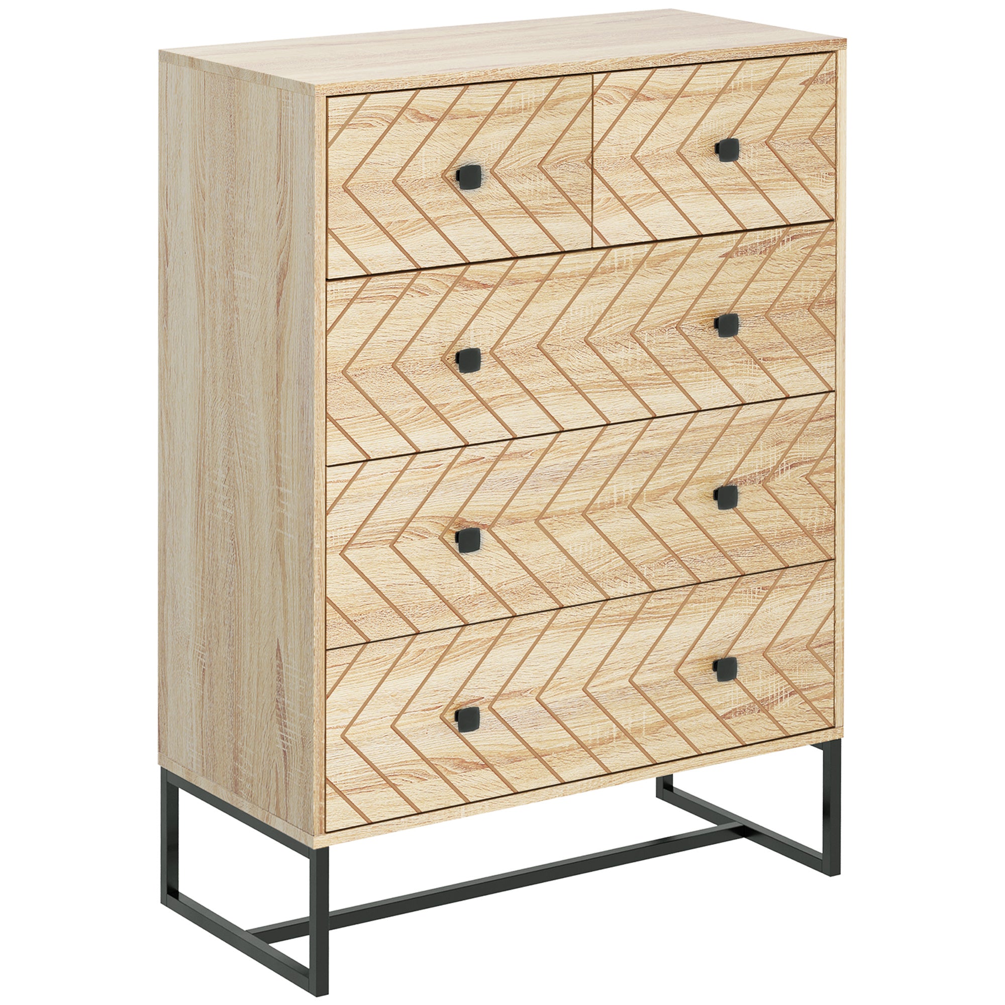 Cómoda com 5 Gavetas Estilo Retrô 80x39,5x110 cm em Madeira Natural e Preto