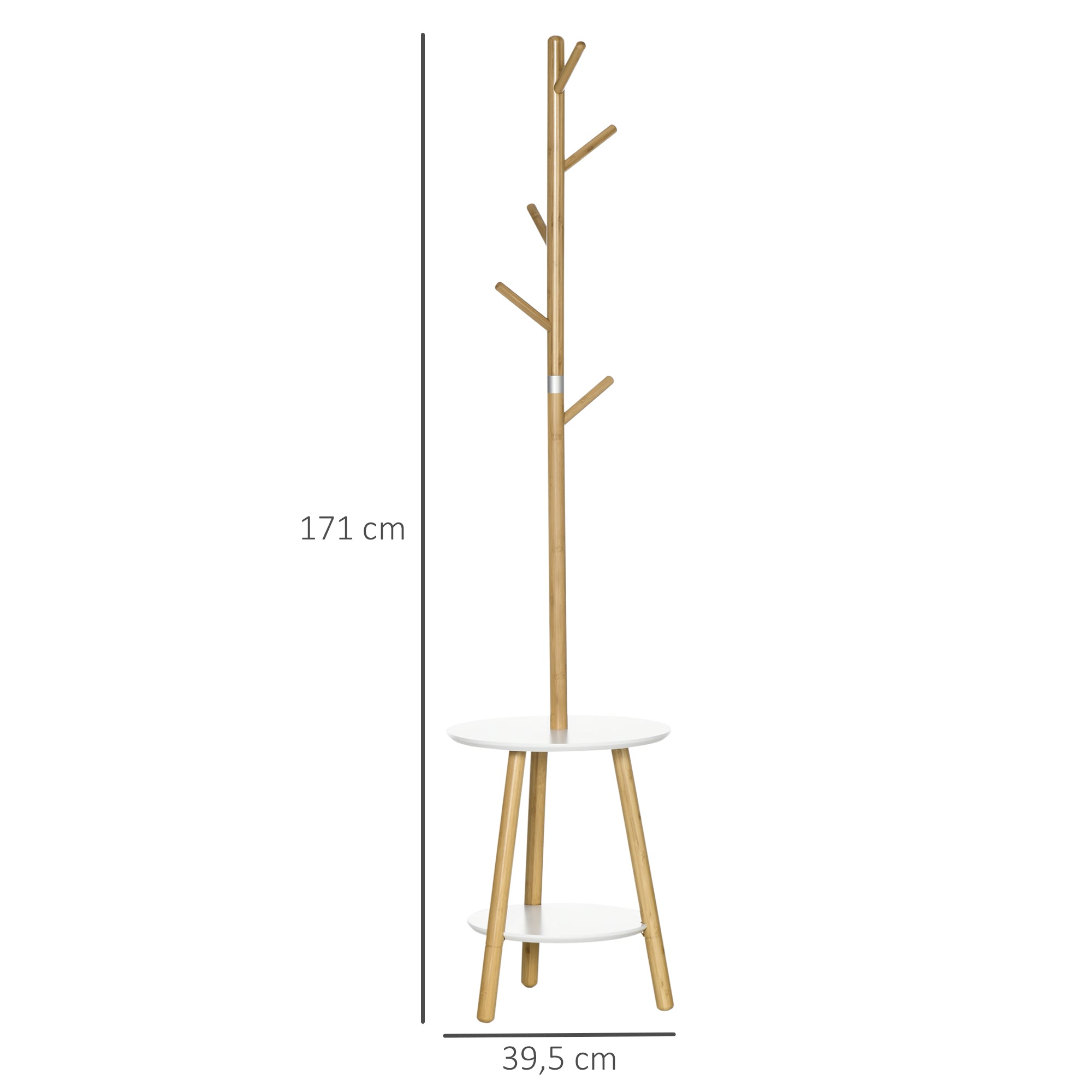 Cabide de Pé Moderno em Bambu e Branco 39x5x39,5x71cm
