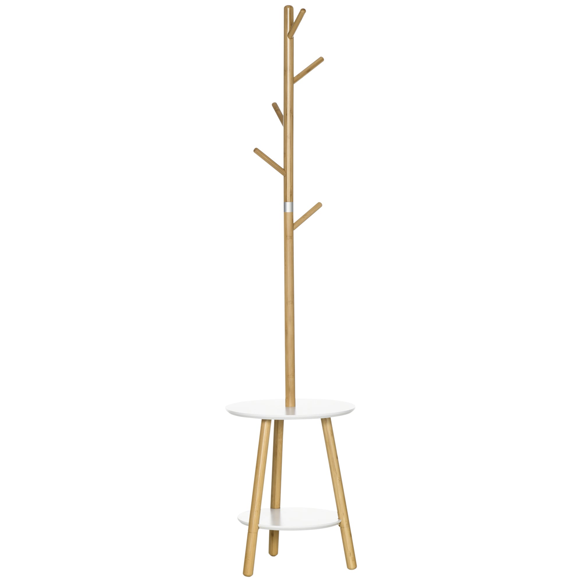 Cabide de Pé Moderno em Bambu e Branco 39x5x39,5x71cm