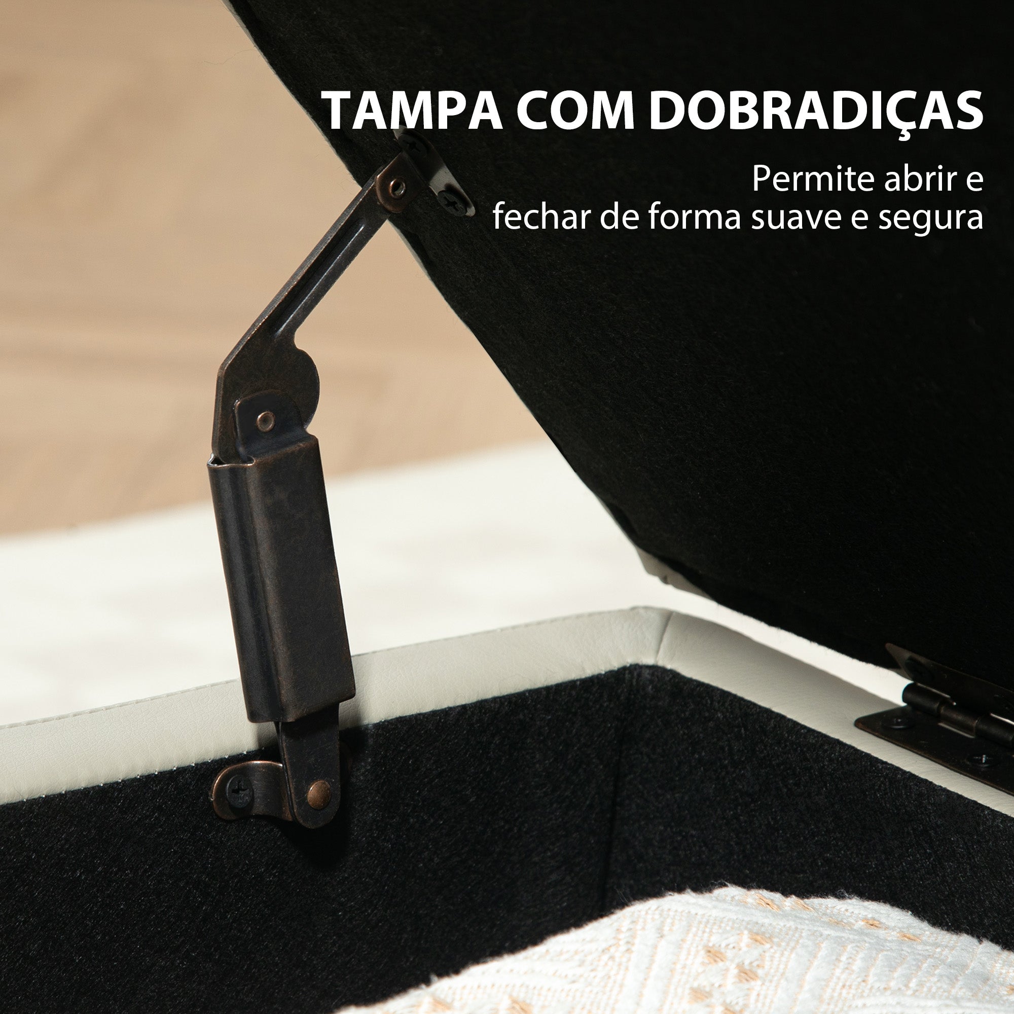 Baú de Armazenamento Estofado 60x38x40 cm - Cinza Claro