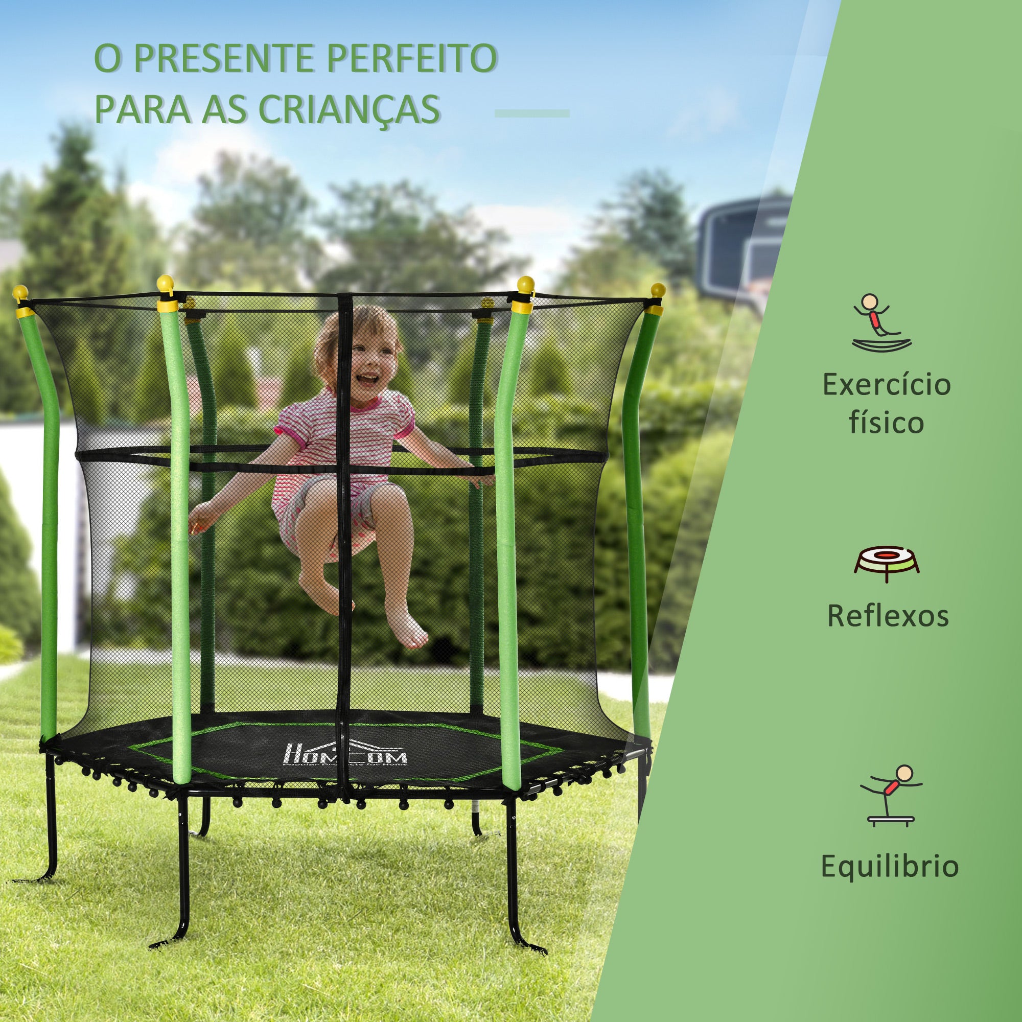 Trampolim Infantil Ø163,5x163,5 cm Verde para Diversão Segura