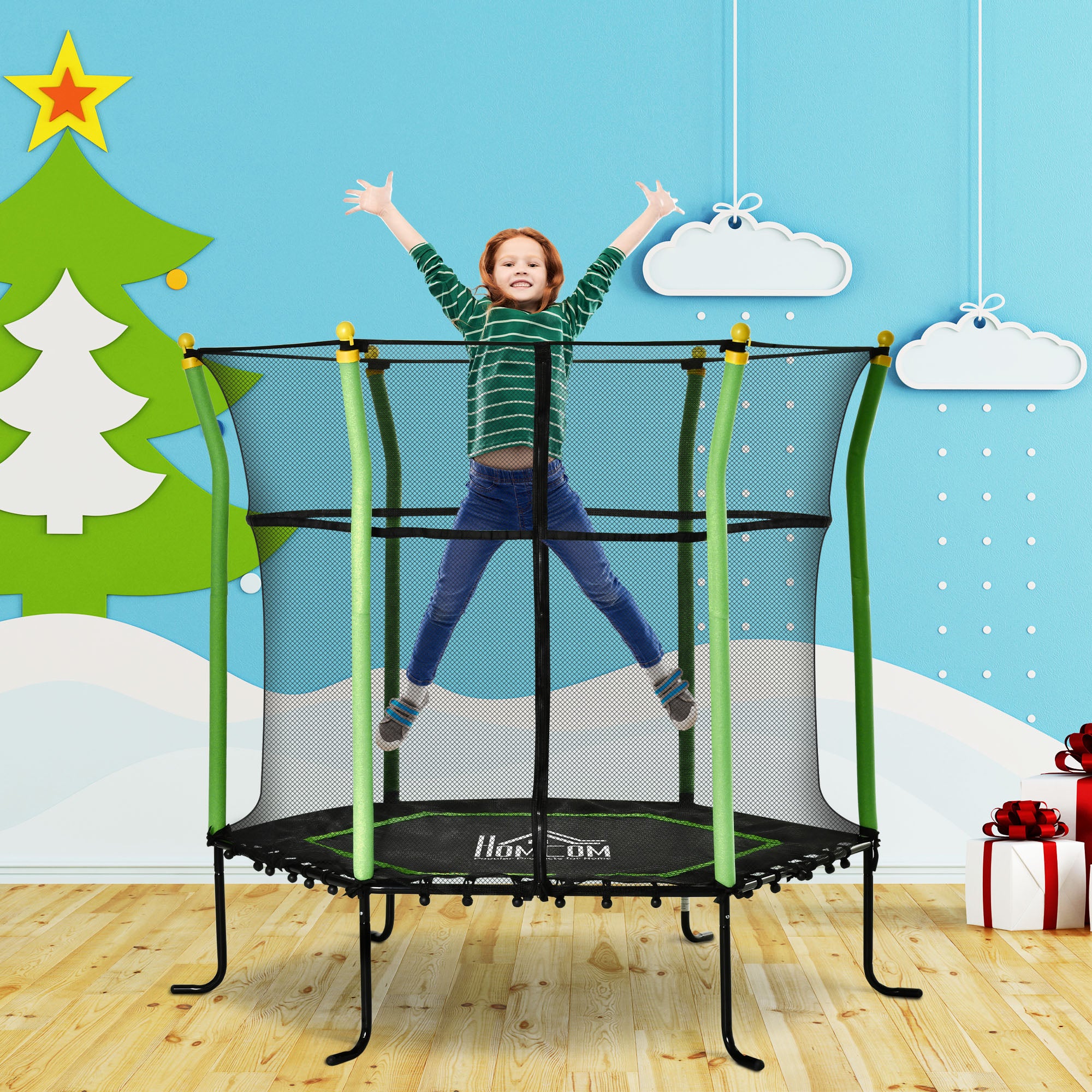 Trampolim Infantil Ø163,5x163,5 cm Verde para Diversão Segura