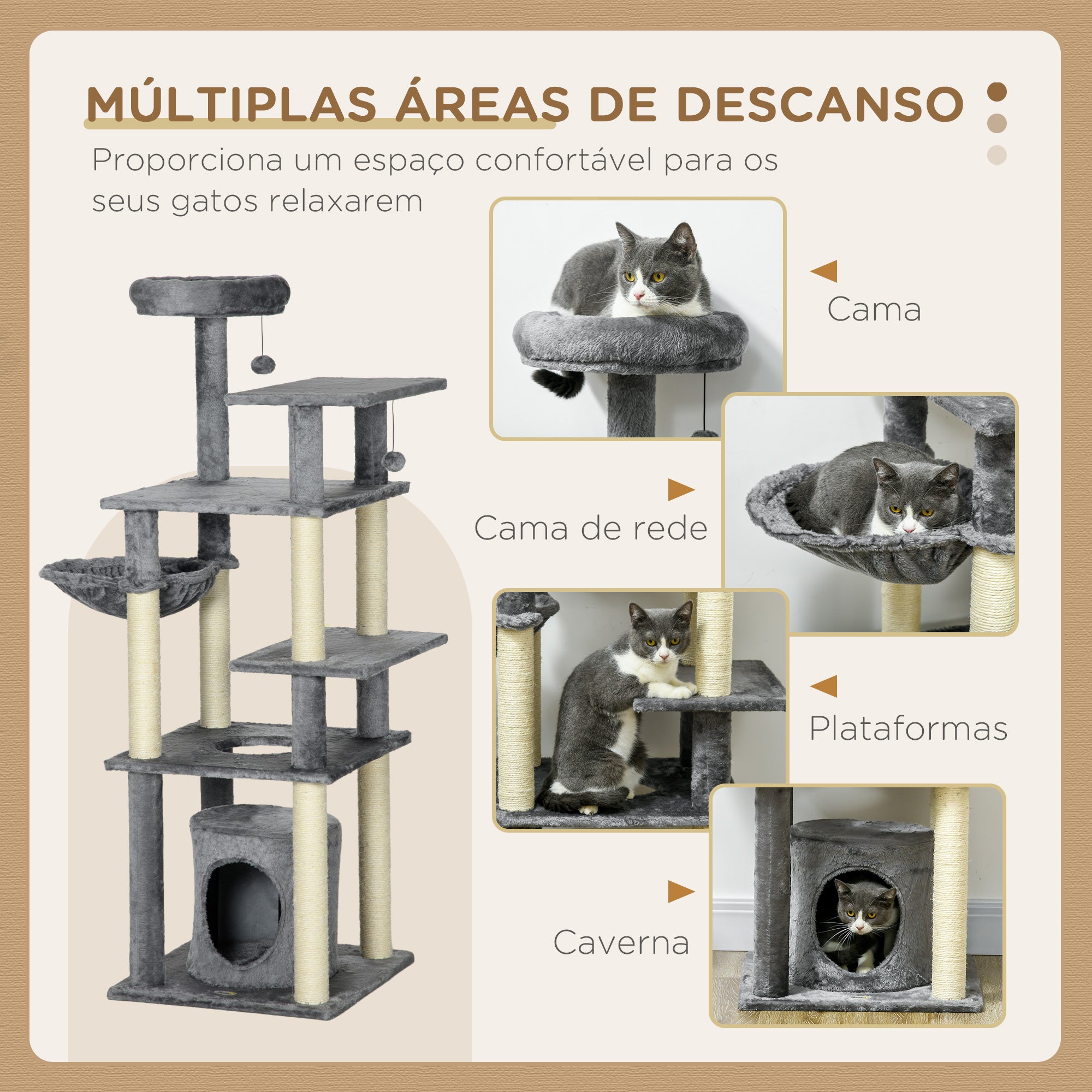 Arranhador para Gatos Grande 144 cm Cinza