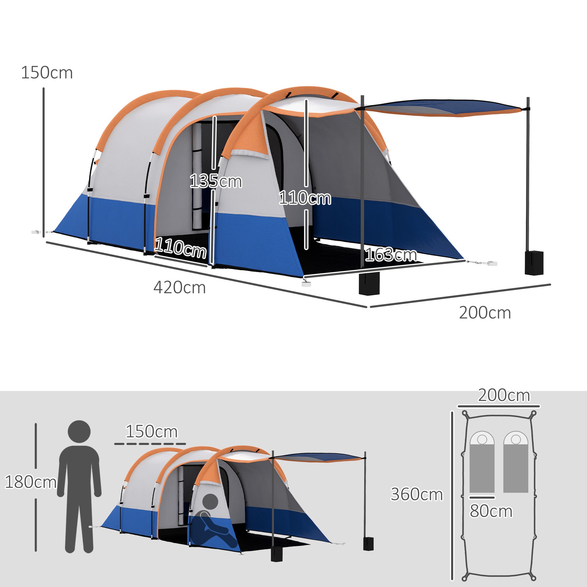 Tenda de Campismo Familiar Multicor 420x200x150 cm
