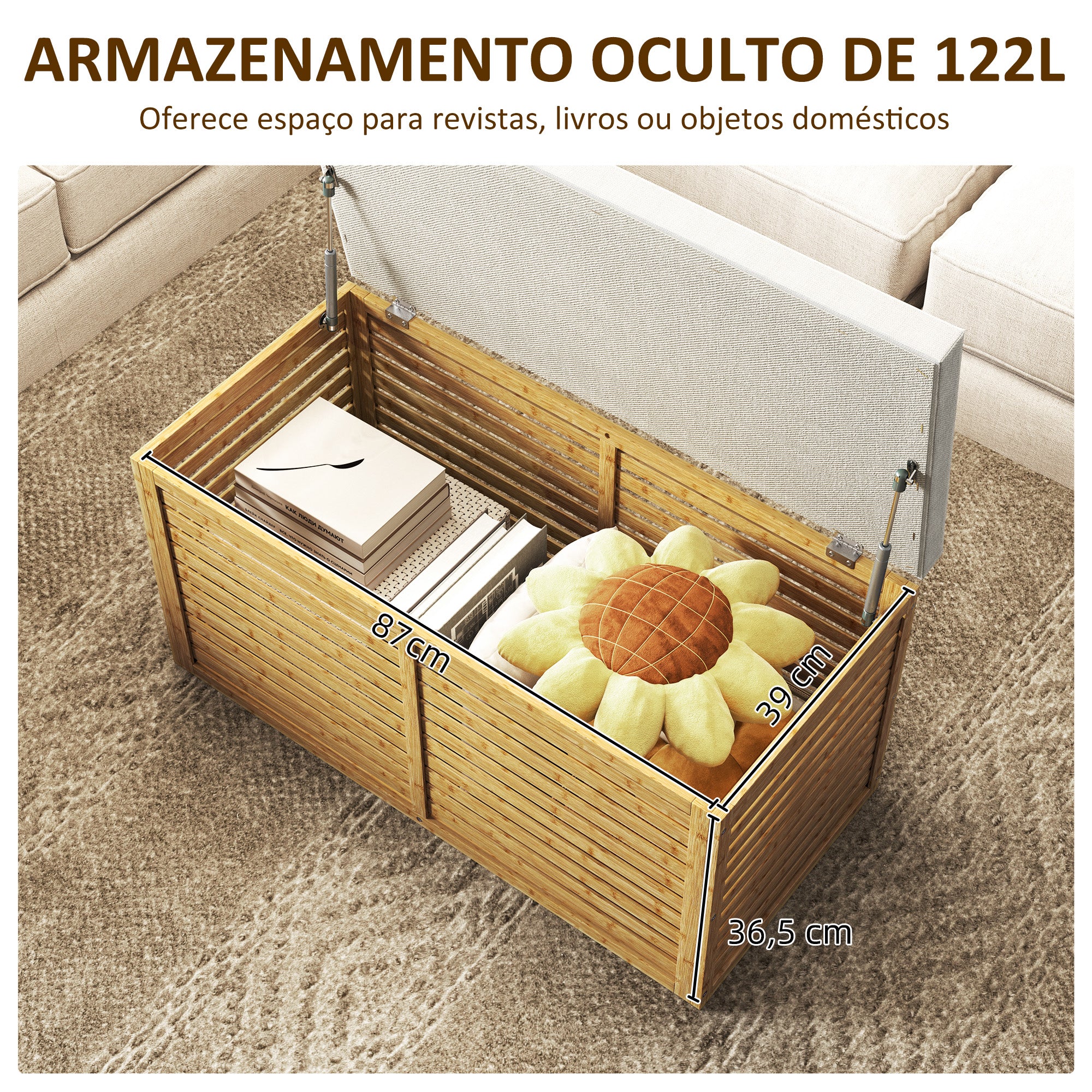 Baú de Arrumação 90x42x43 cm Cinzento