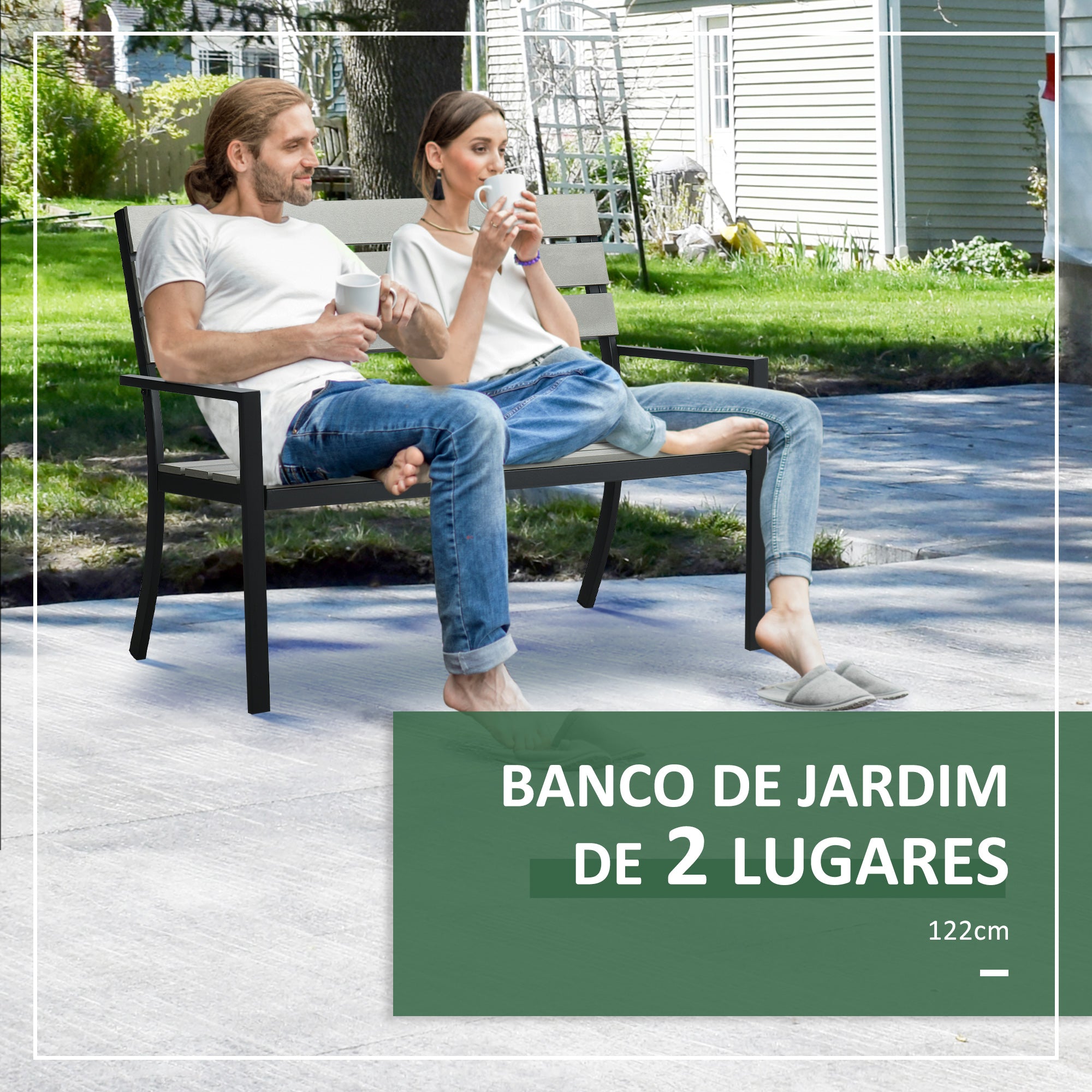 Banco de Jardim 2 Lugares Cinza 122x65x92 cm