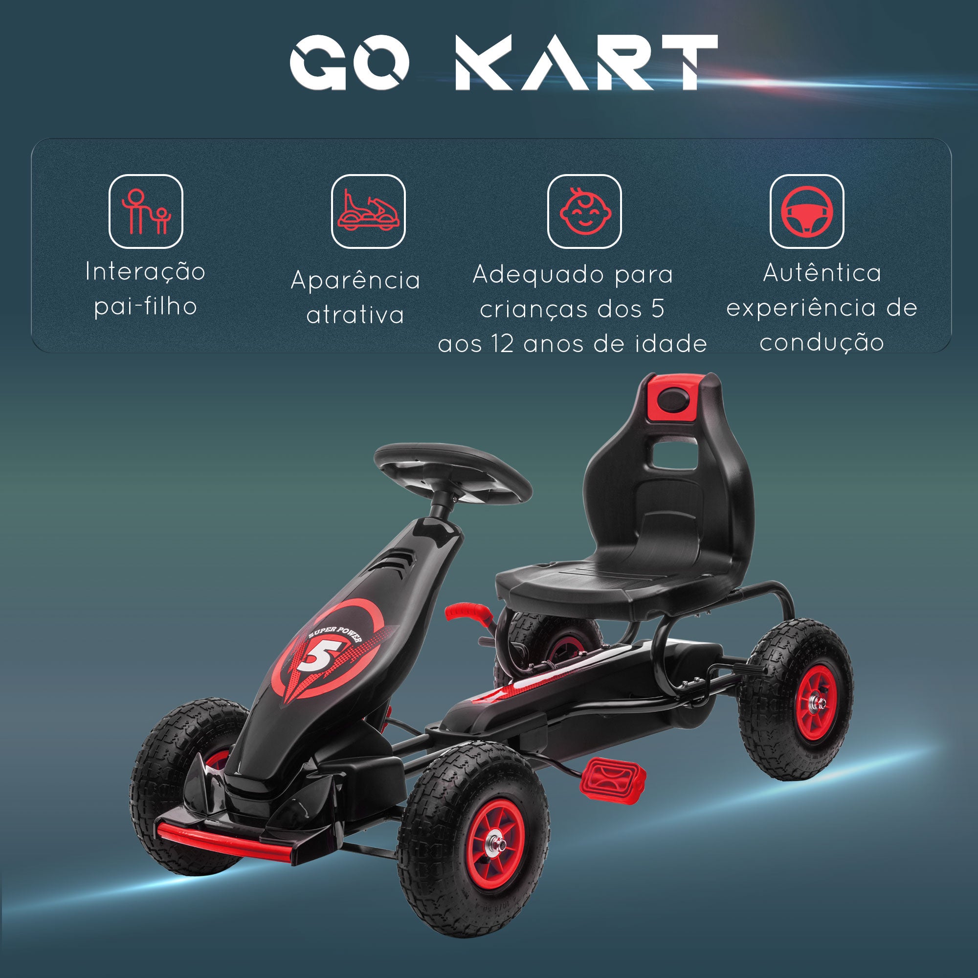 Kart a Pedais Infantil 121x58x61cm Vermelho